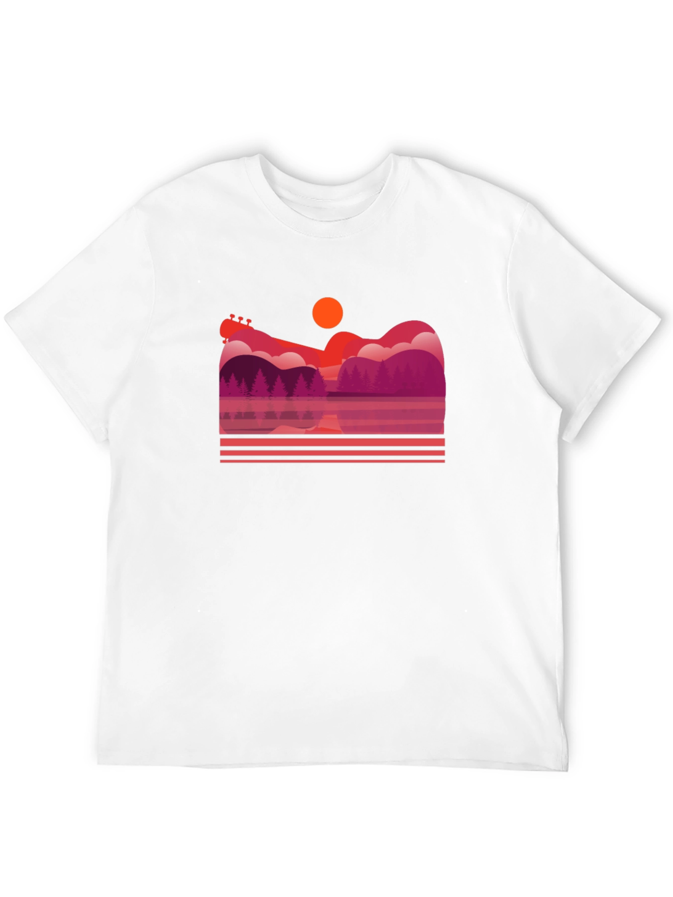 Sunset Guitar Lake Graphic T-Shirt