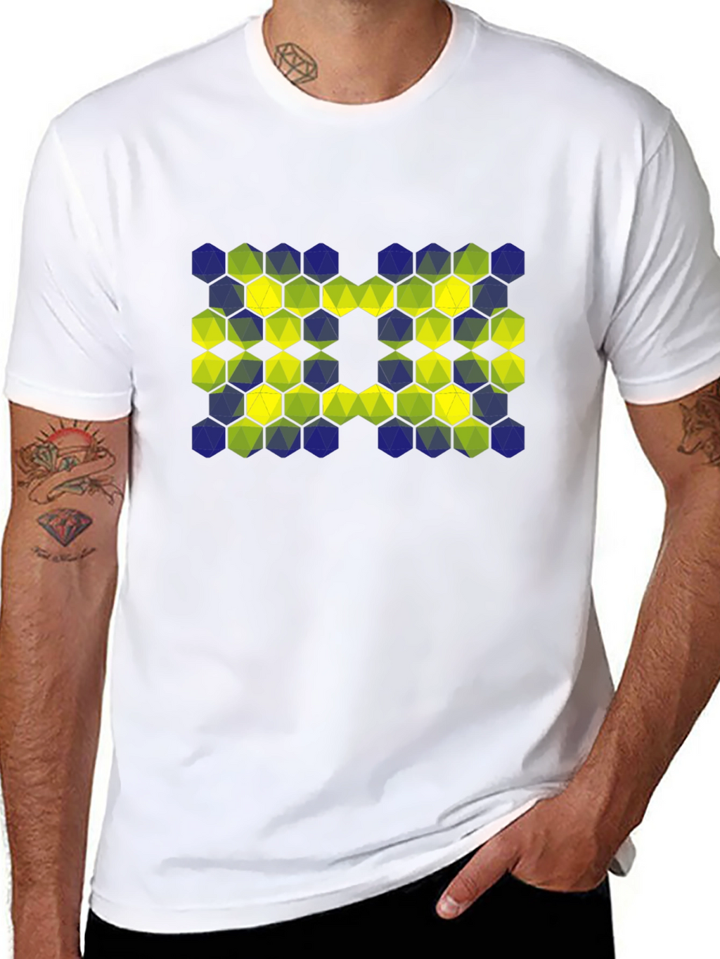 Geometric Hexagon Pattern T-Shirt - Black