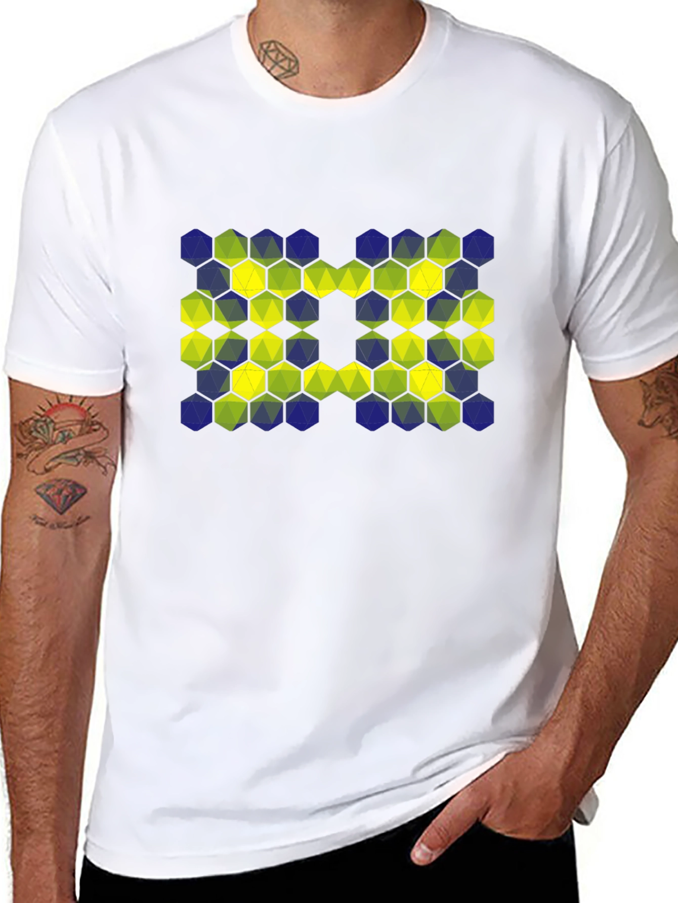 Geometric Hexagon Pattern T-Shirt - Black