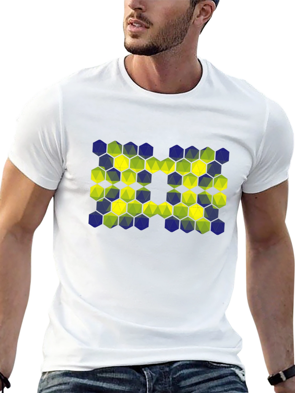 Geometric Hexagon Pattern T-Shirt - Black