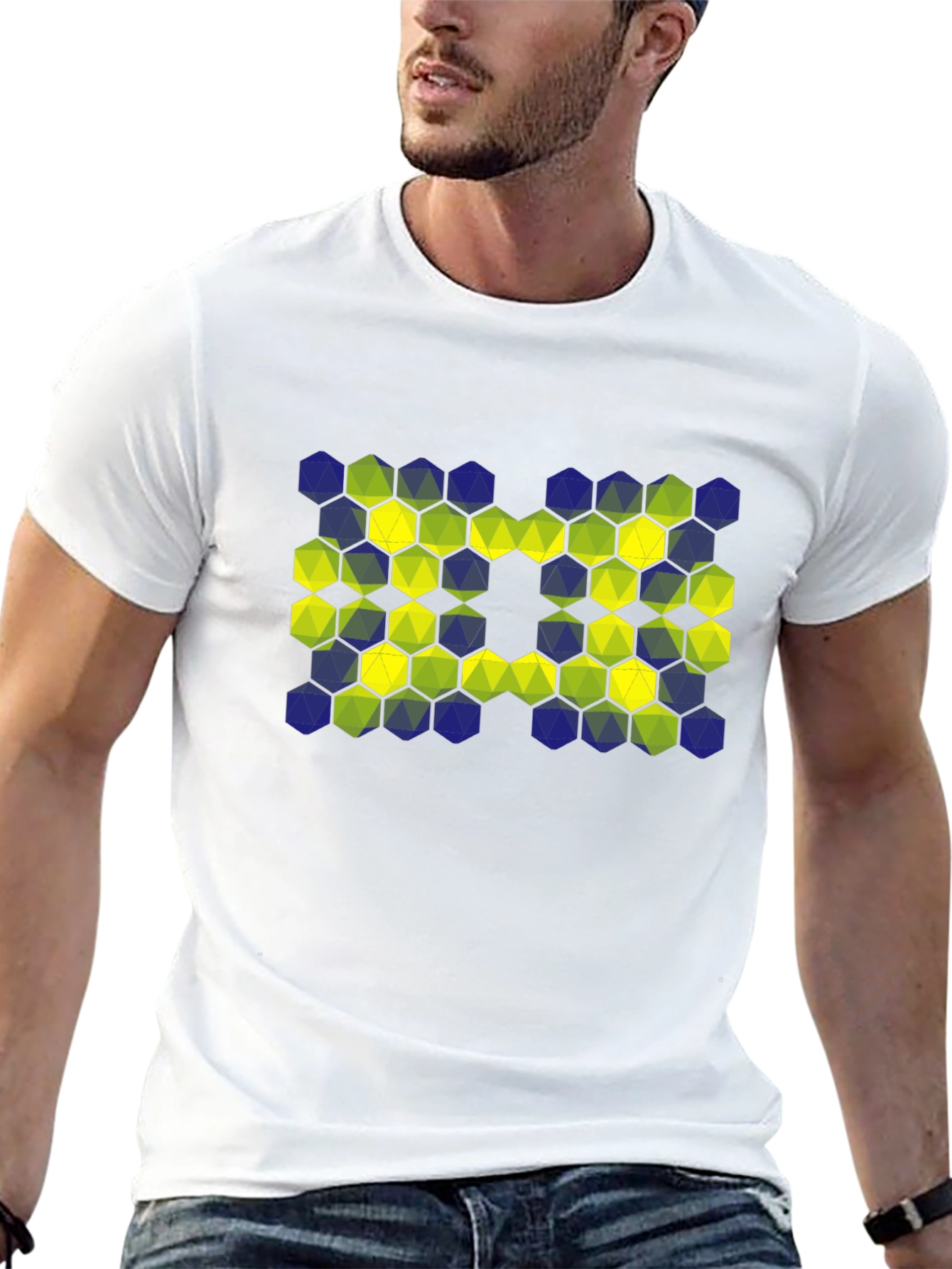 Geometric Hexagon Pattern T-Shirt - Black