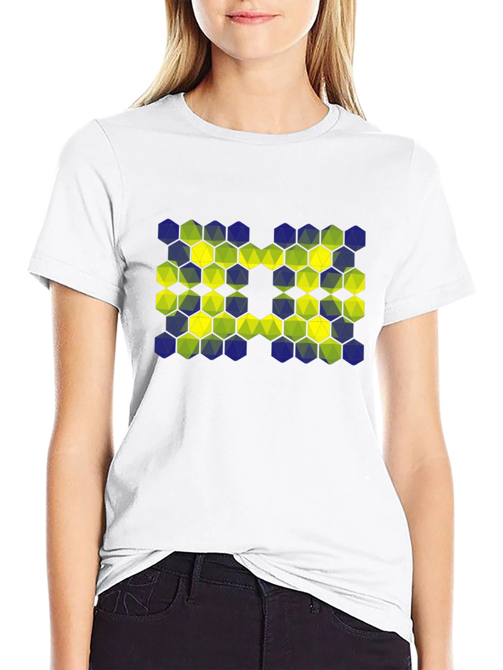Geometric Hexagon Pattern T-Shirt - Black