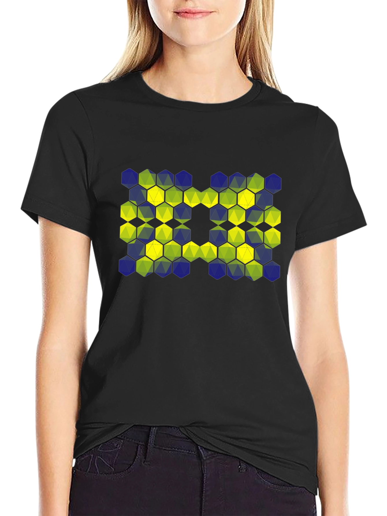Geometric Hexagon Pattern T-Shirt - Black