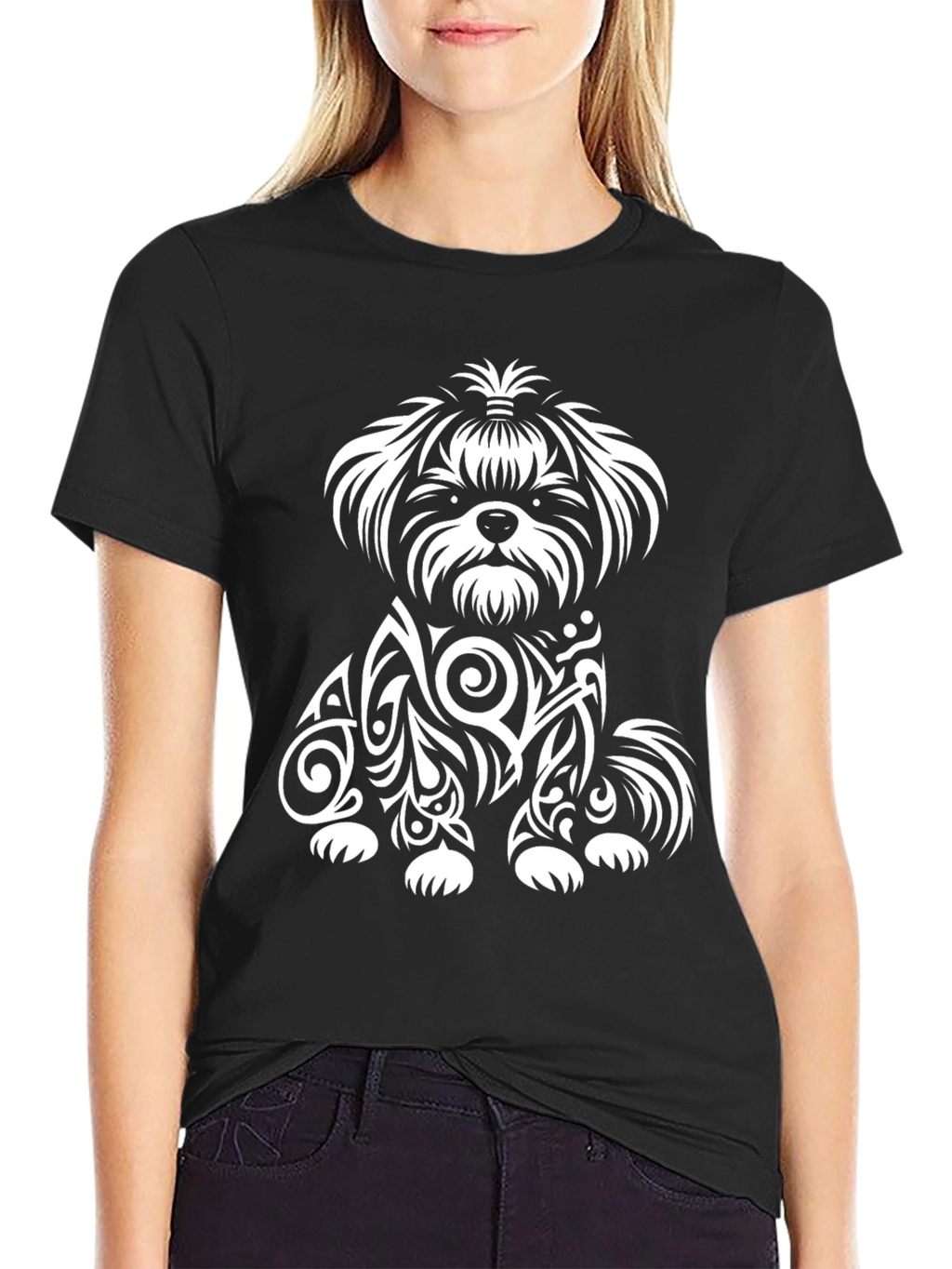 Dog Tribal Art T-Shirt - Black