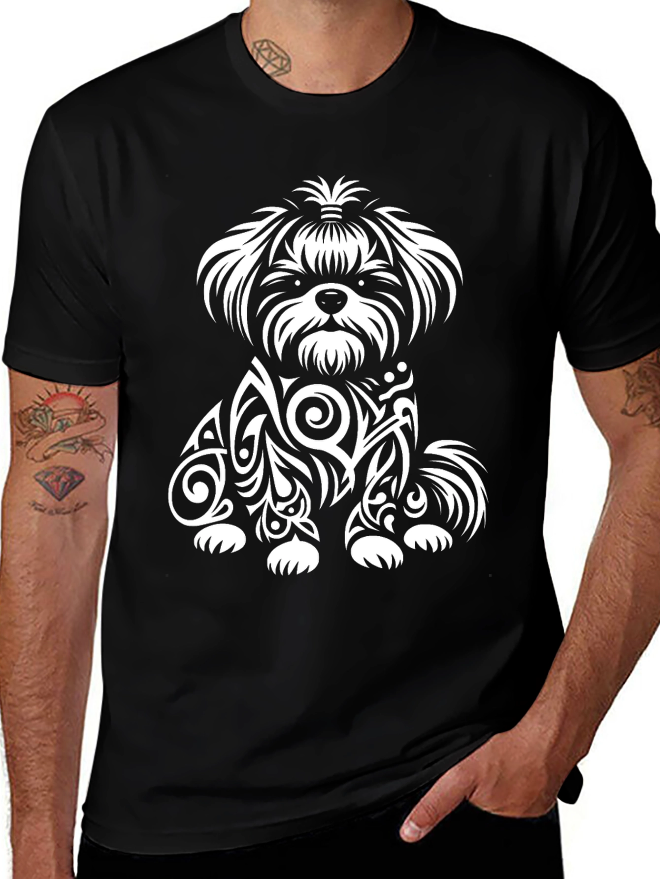 Dog Tribal Art T-Shirt - Black