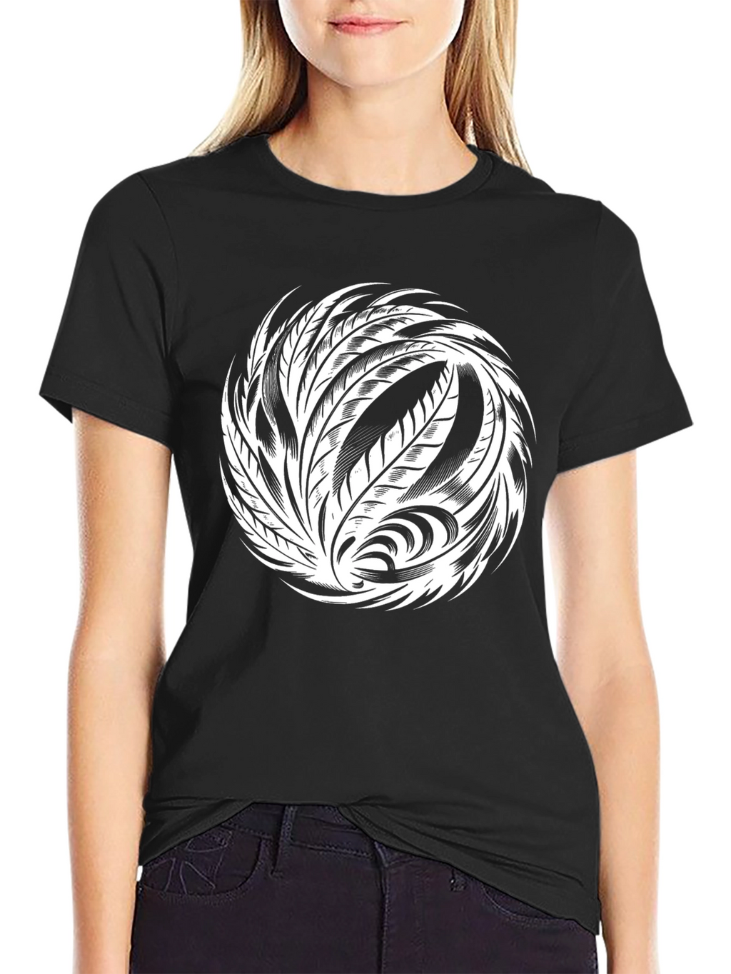 Tribal Feather Graphic Black T-Shirt