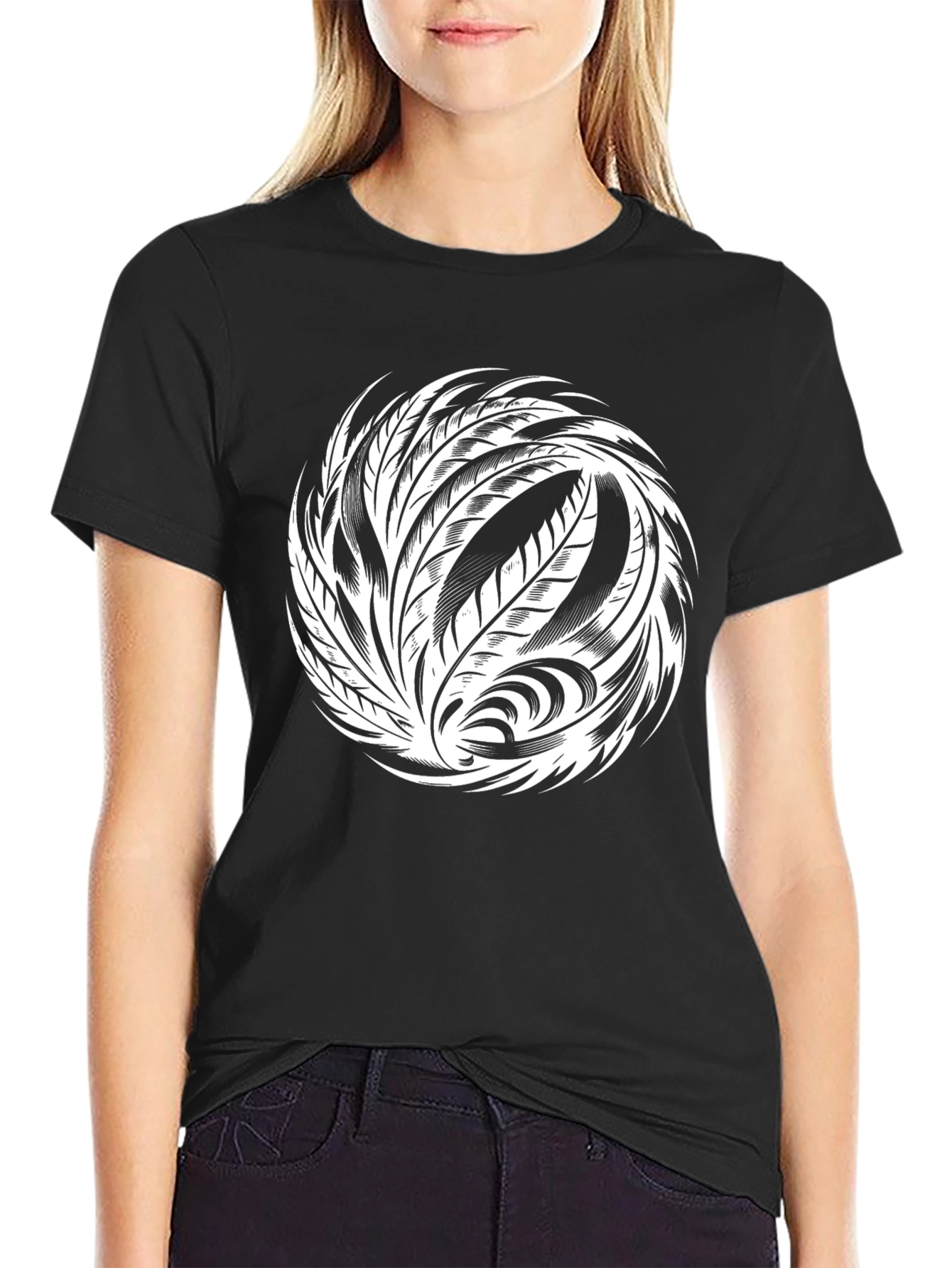 Tribal Feather Graphic Black T-Shirt