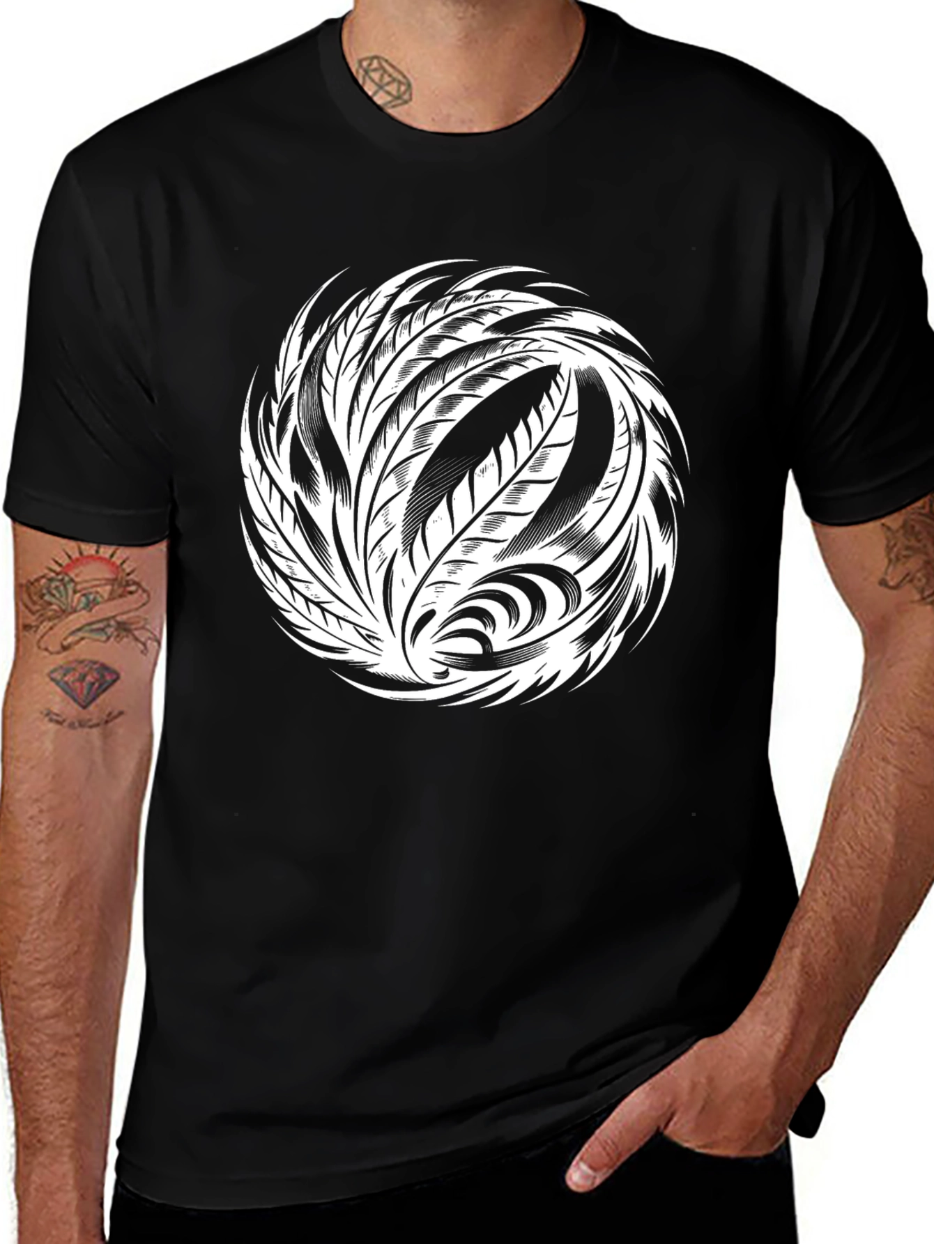 Tribal Feather Graphic Black T-Shirt