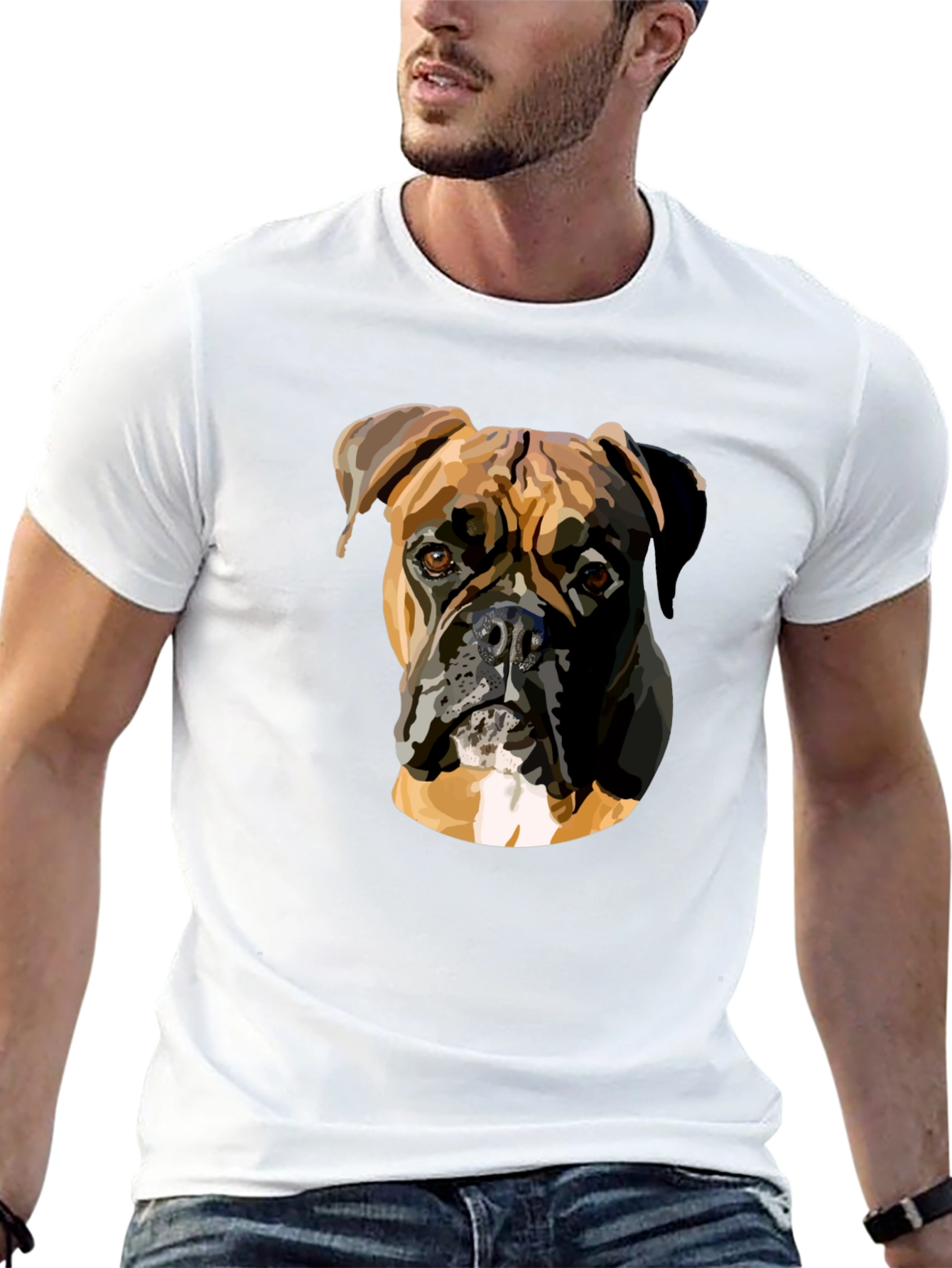Boxer Dog Graphic Print Black T-Shirt