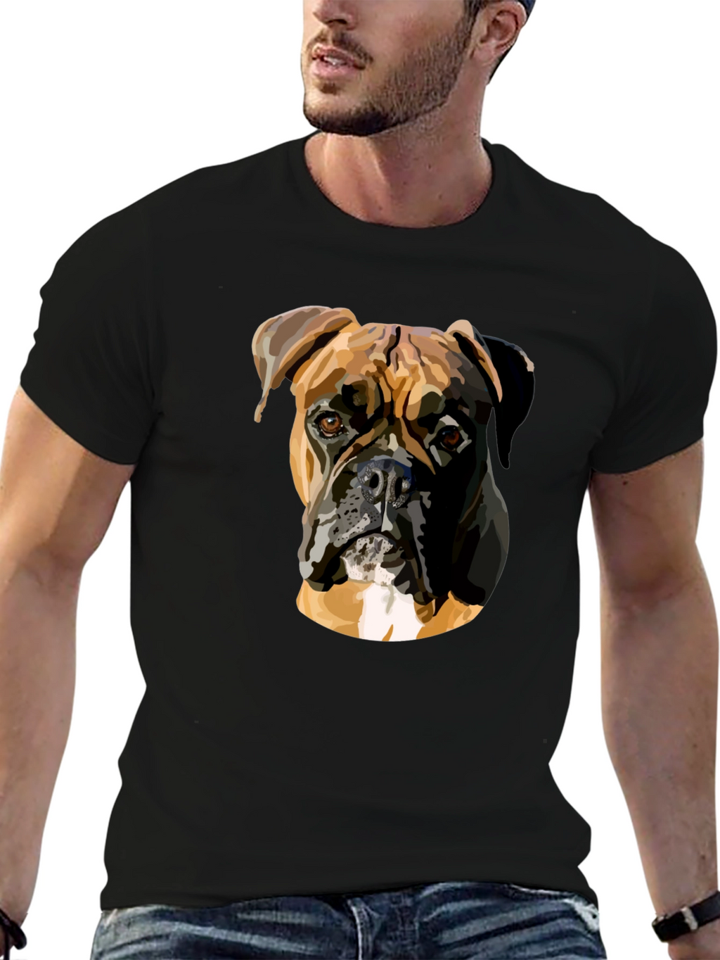 Boxer Dog Graphic Print Black T-Shirt