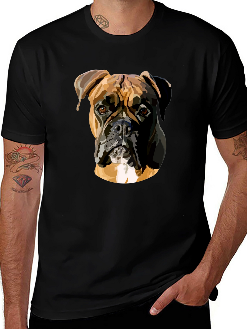 Boxer Dog Graphic Print Black T-Shirt