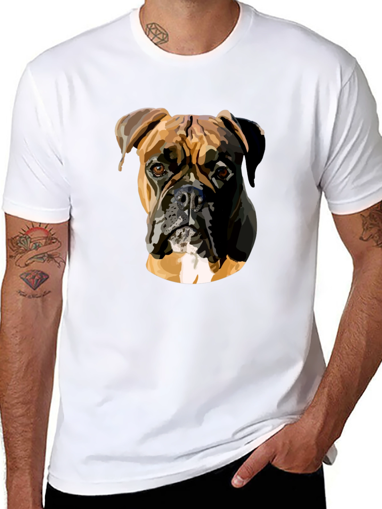 Boxer Dog Graphic Print Black T-Shirt