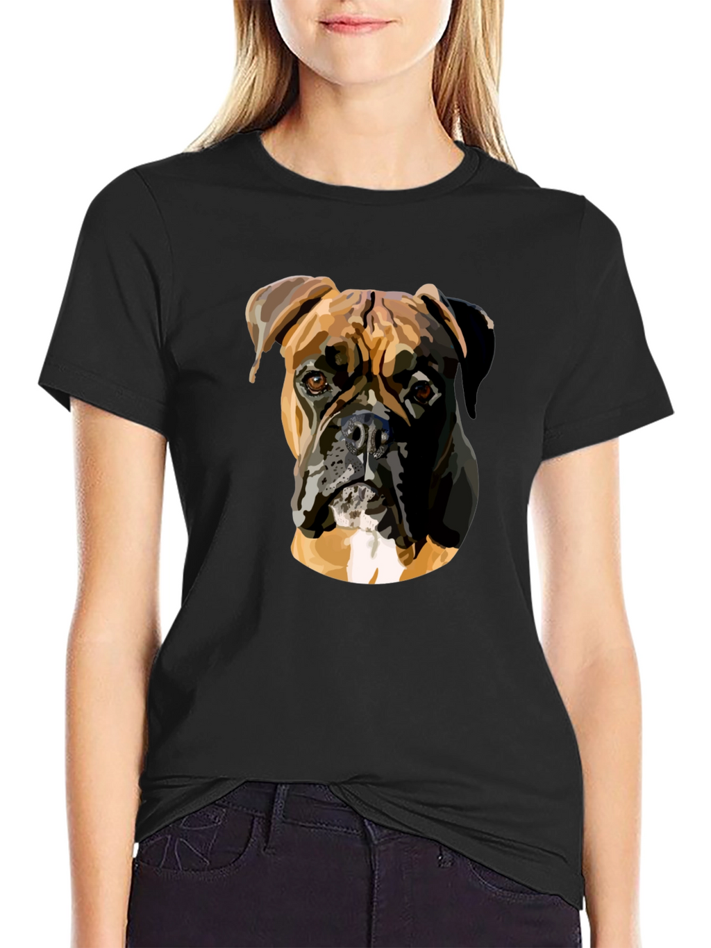 Boxer Dog Graphic Print Black T-Shirt