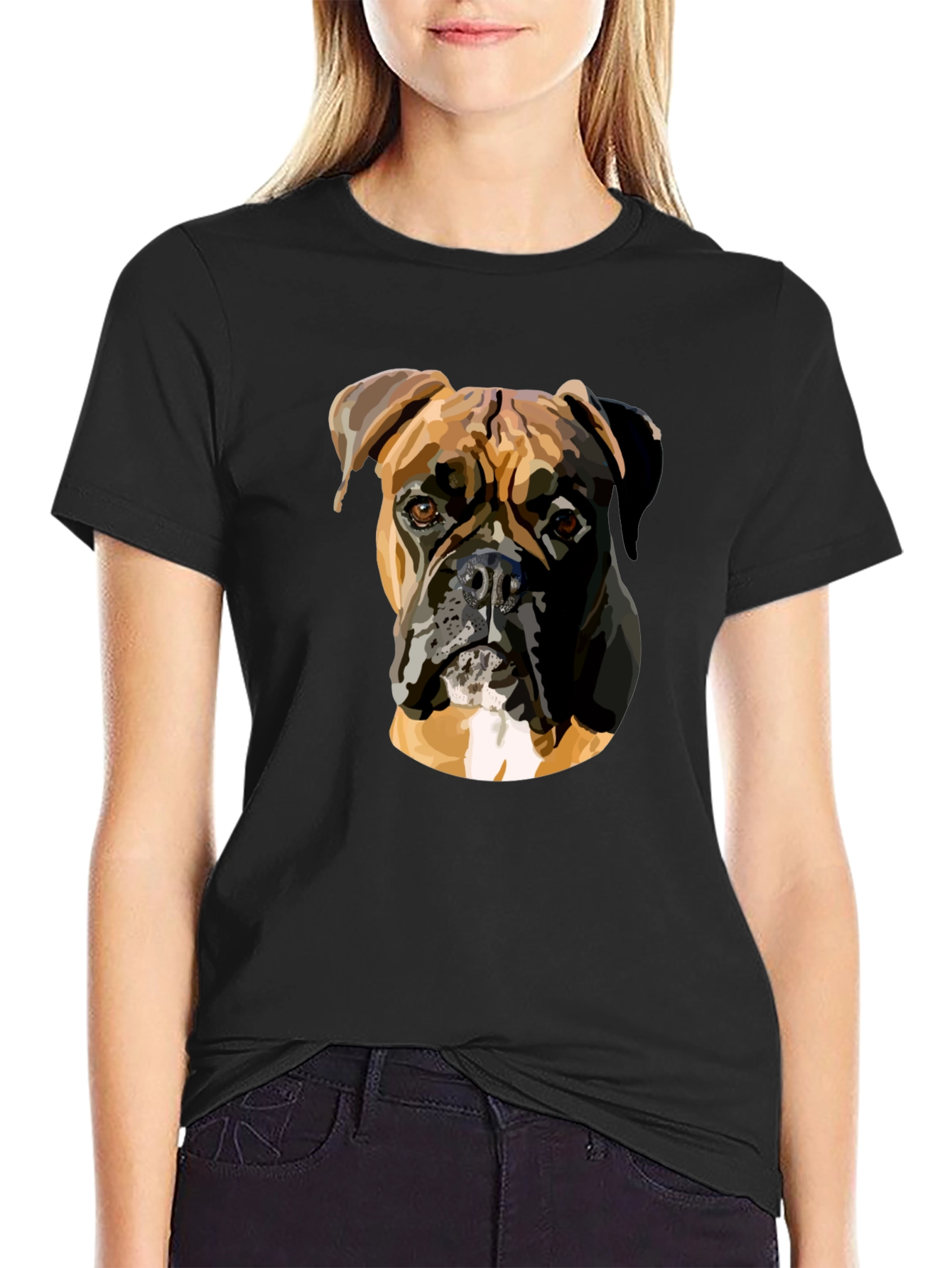 Boxer Dog Graphic Print Black T-Shirt
