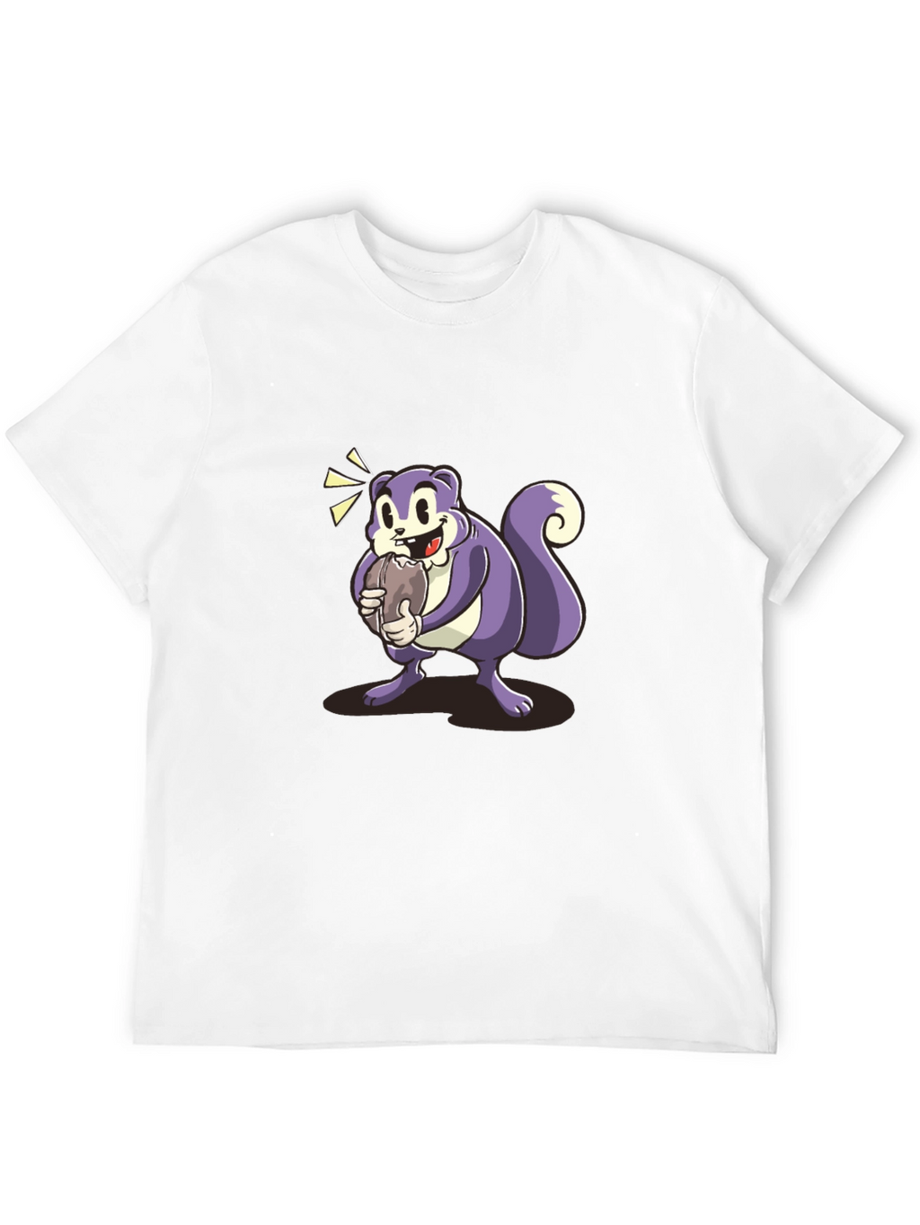Cartoon Squirrel Graphic Tee - Black Cotton Blend