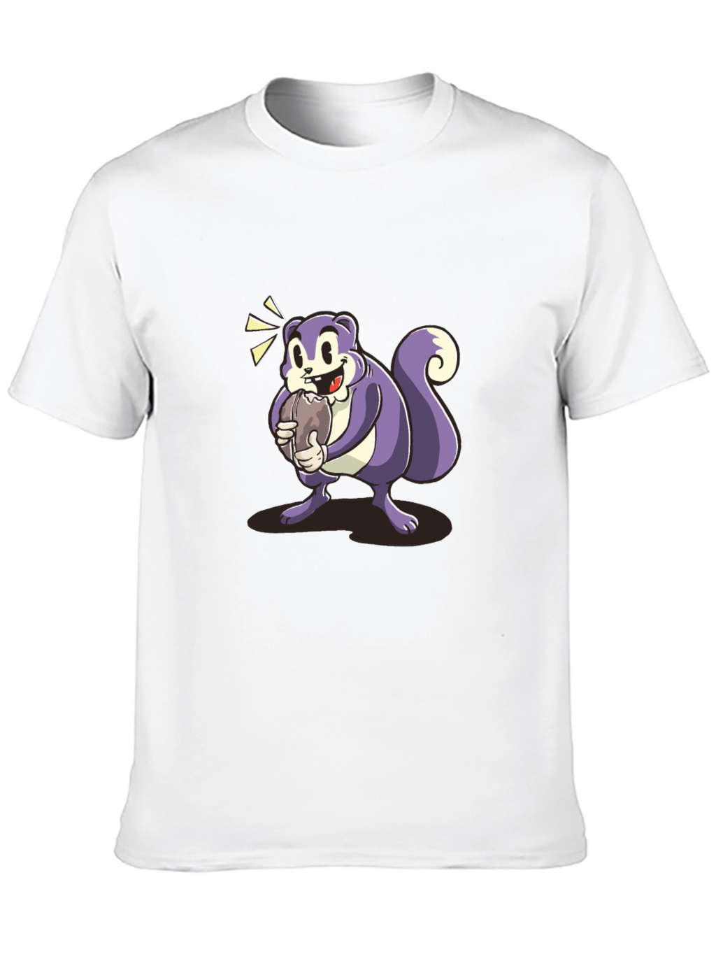 Cartoon Squirrel Graphic Tee - Black Cotton Blend