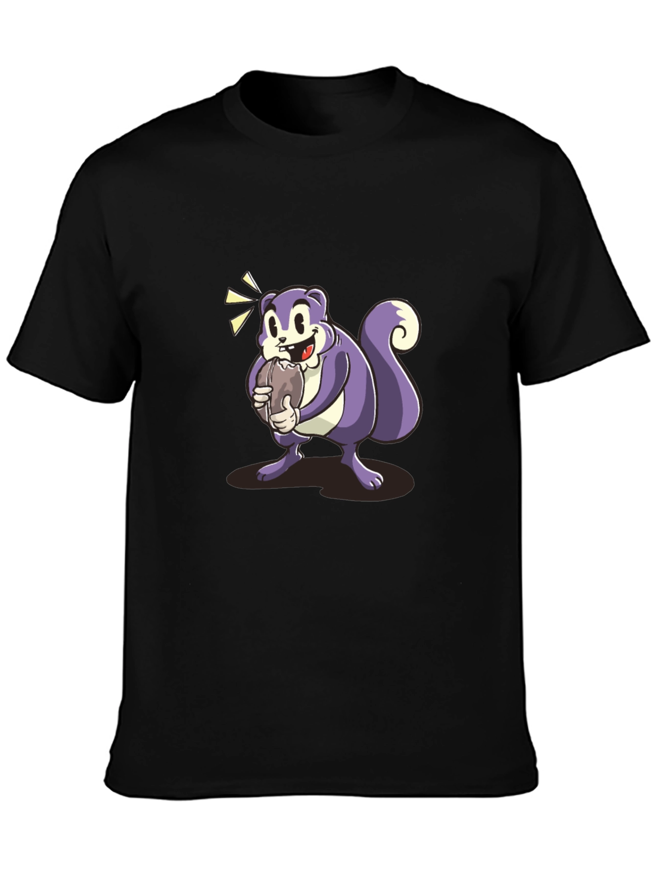 Cartoon Squirrel Graphic Tee - Black Cotton Blend
