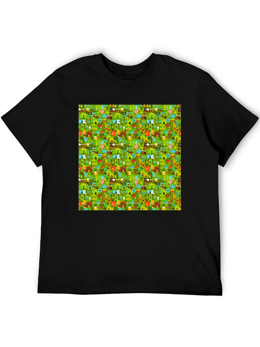 Camping Pattern Crew Neck T-Shirt