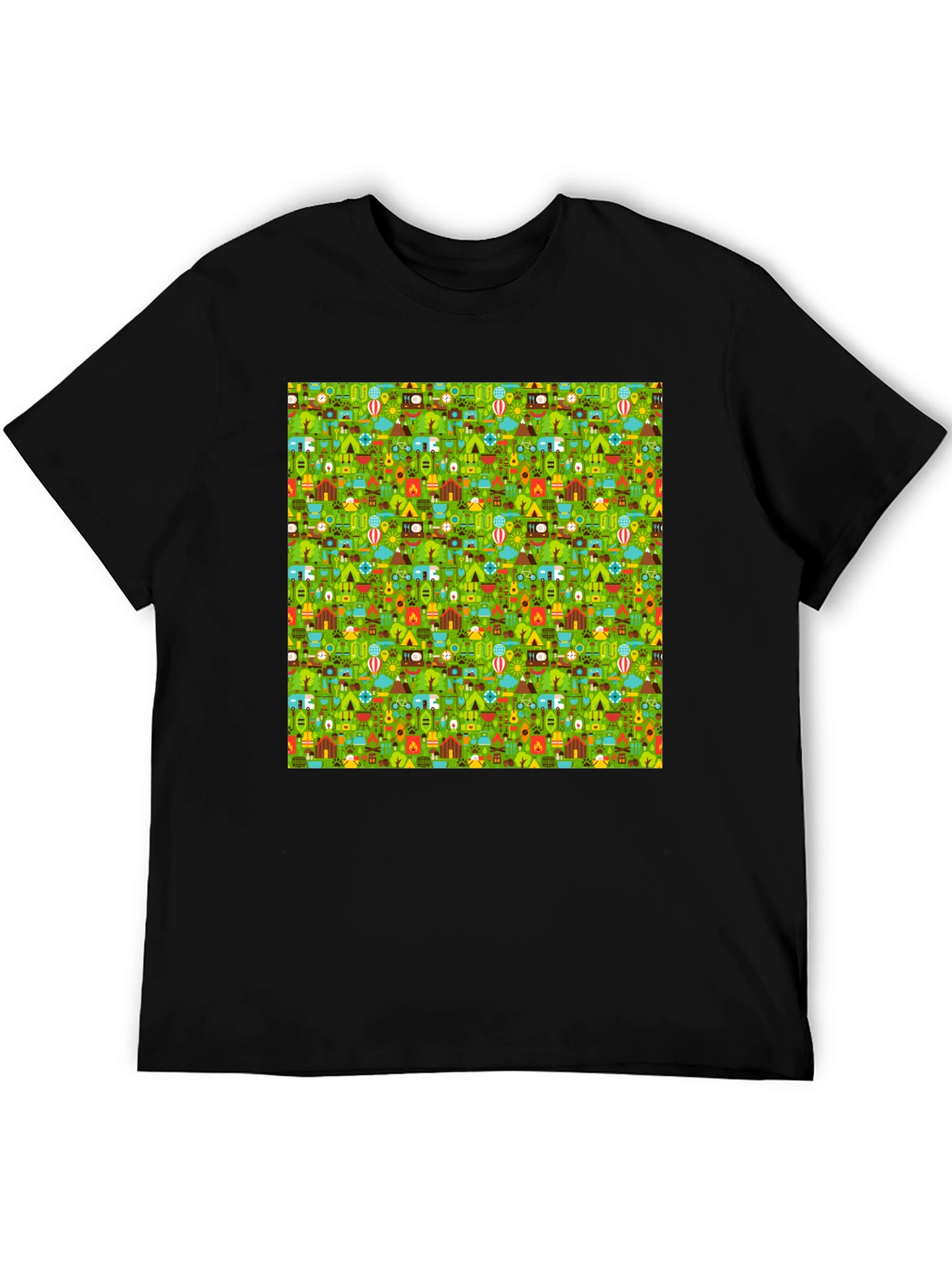 Camping Pattern Crew Neck T-Shirt
