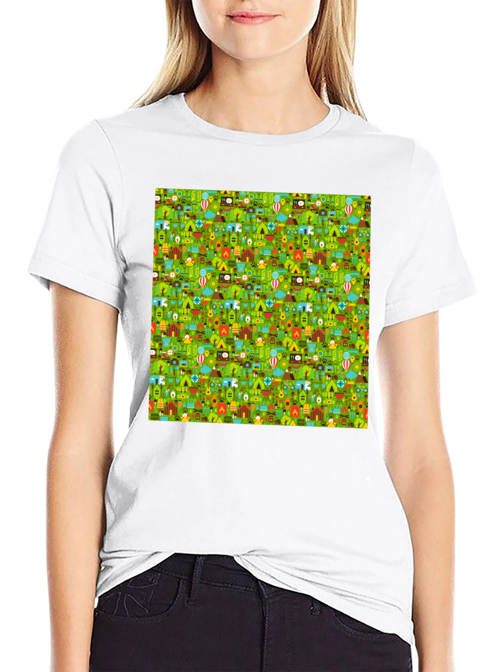 Camping Pattern Crew Neck T-Shirt
