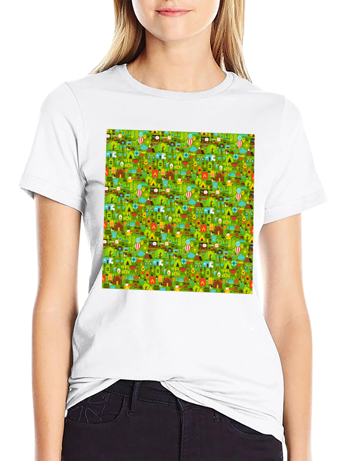 Camping Pattern Crew Neck T-Shirt