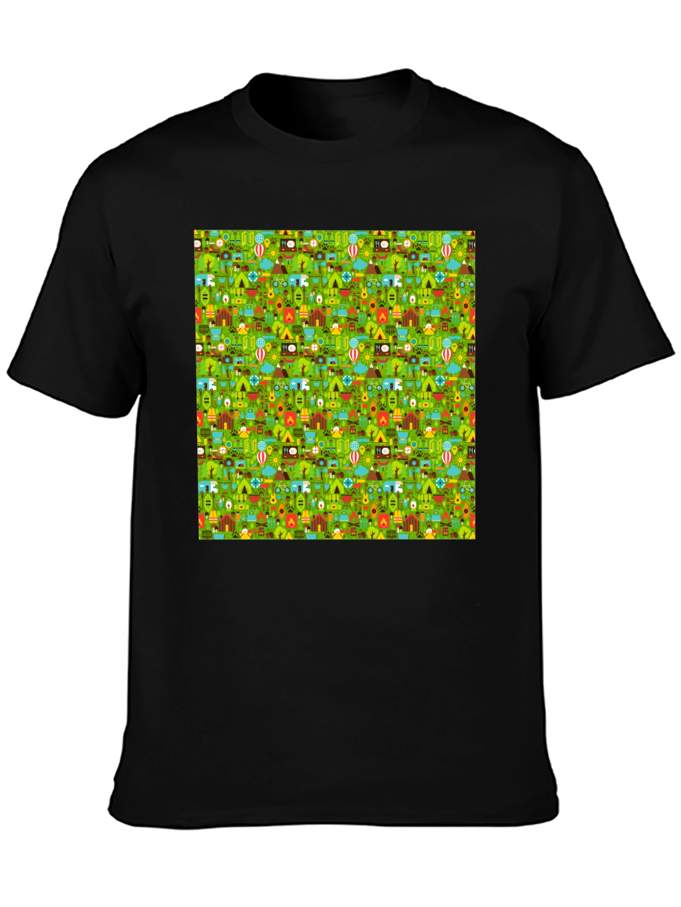 Camping Pattern Crew Neck T-Shirt
