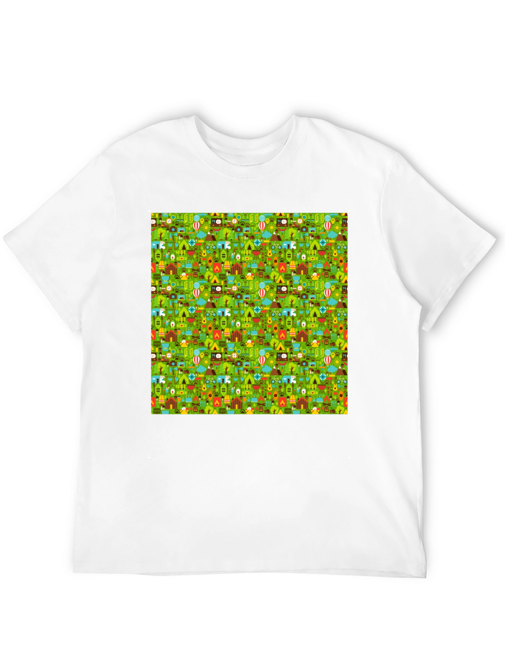 Camping Pattern Crew Neck T-Shirt