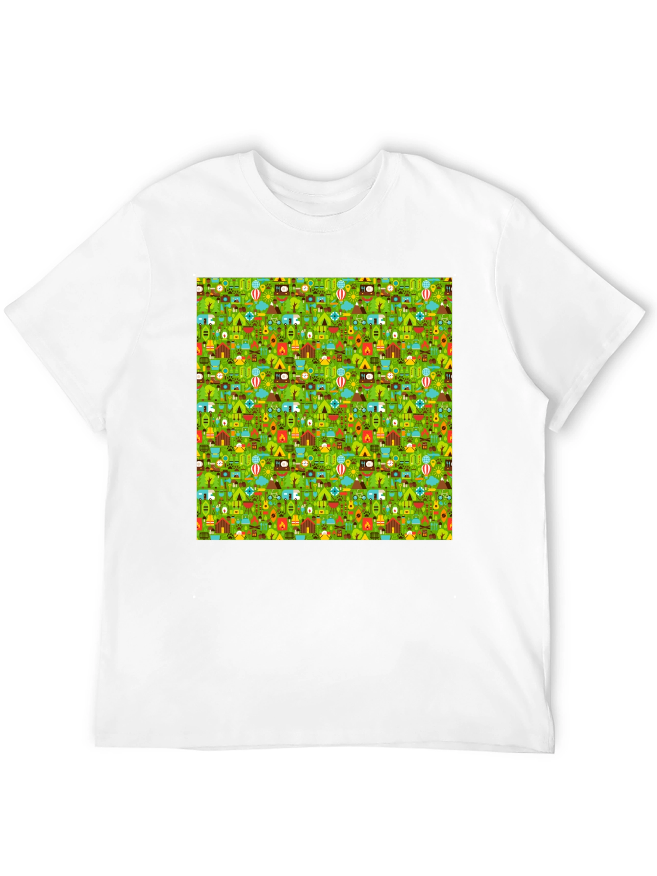 Camping Pattern Crew Neck T-Shirt