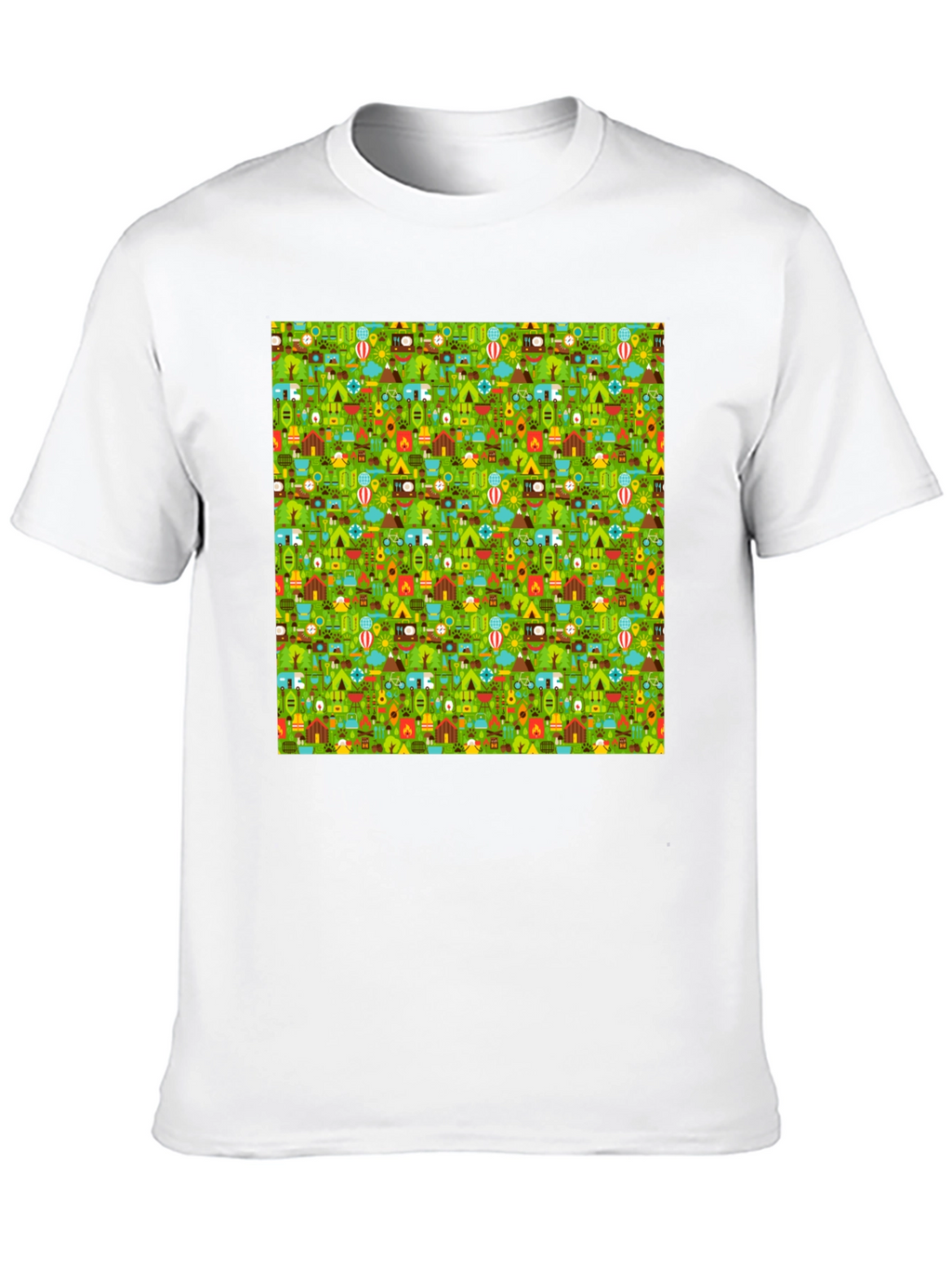 Camping Pattern Crew Neck T-Shirt
