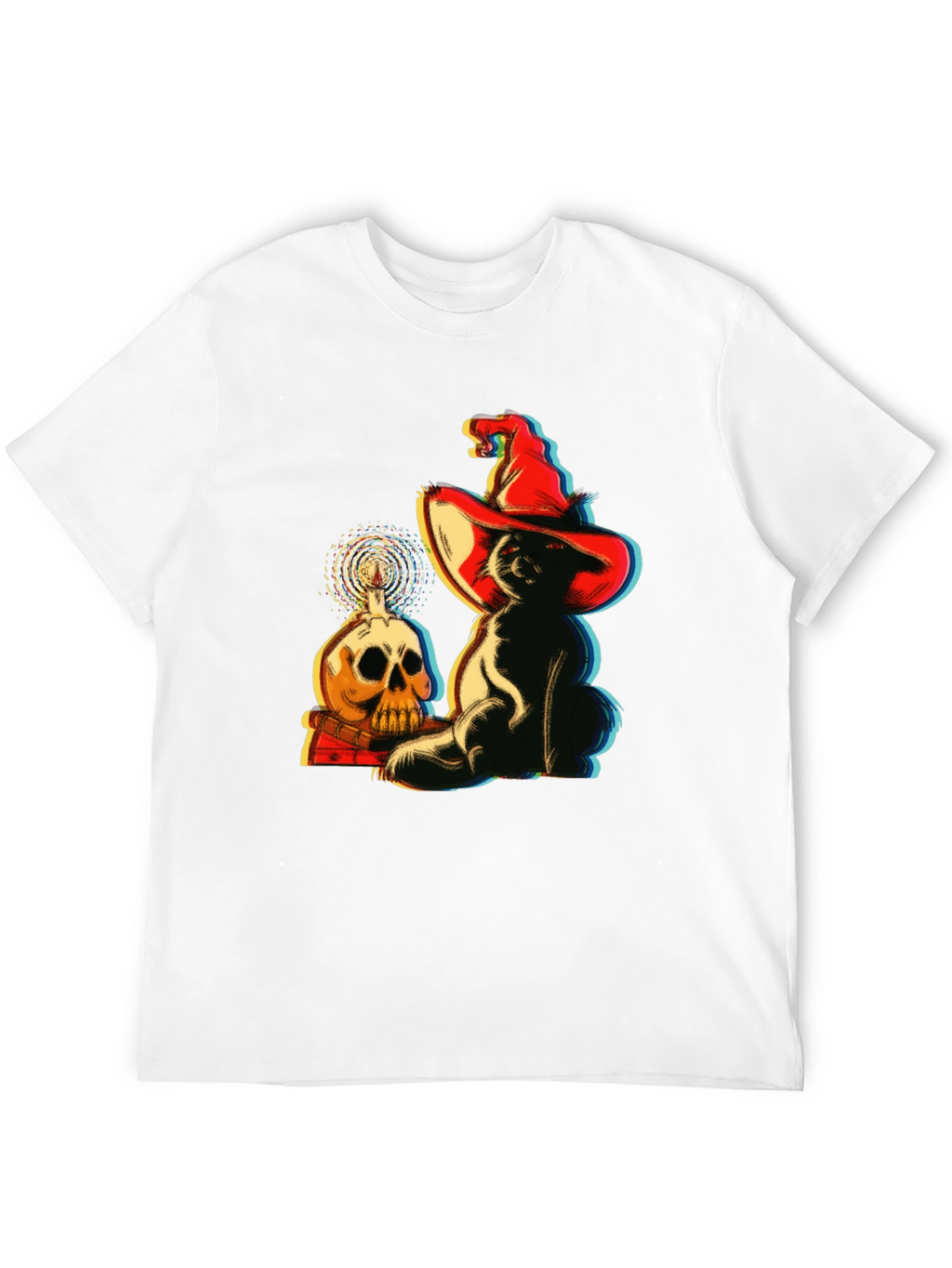 Spooky Cat & Skull Graphic Tee - Halloween Vibes!