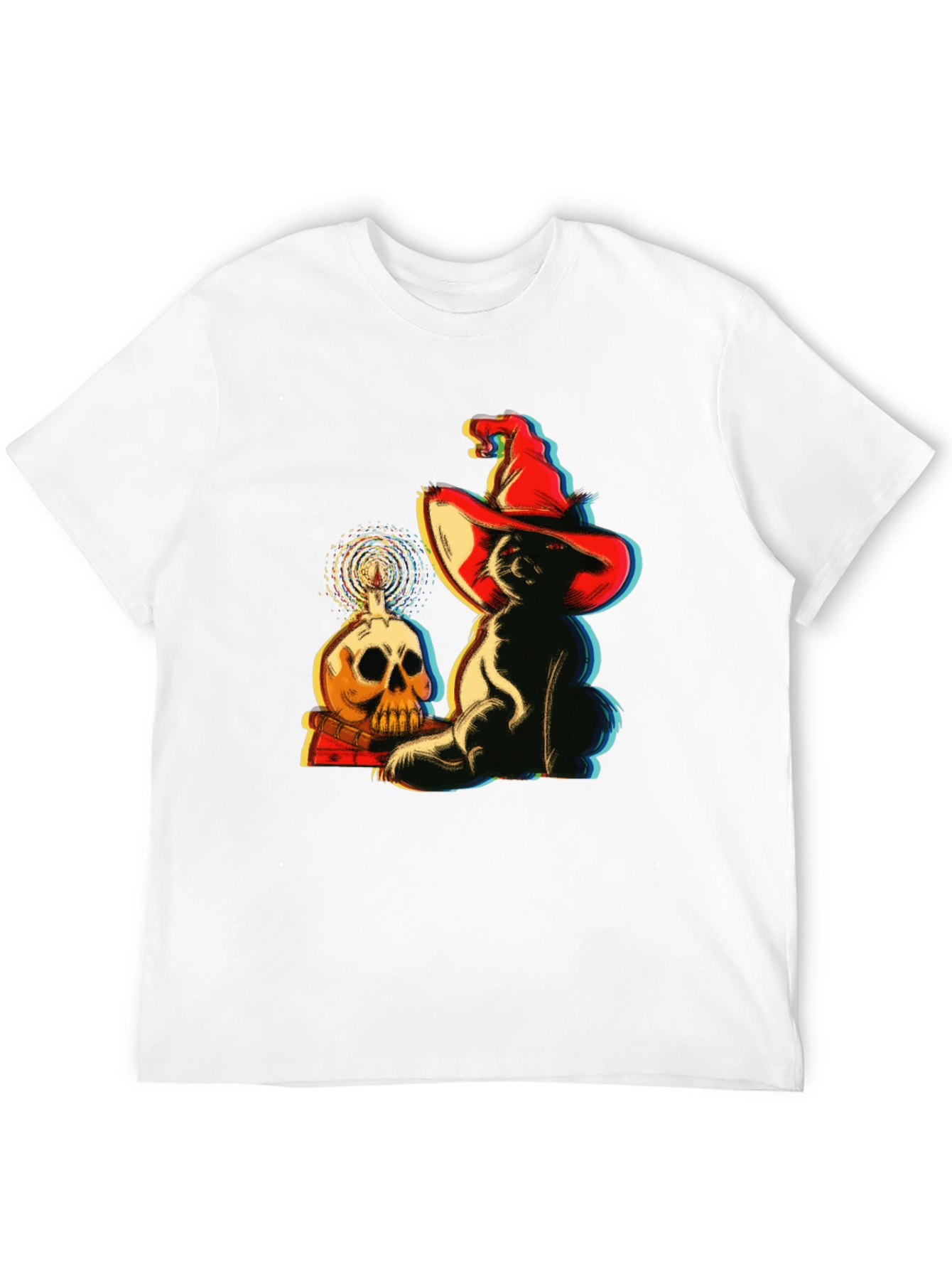 Spooky Cat & Skull Graphic Tee - Halloween Vibes!
