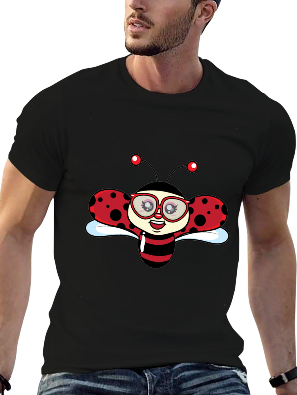 Ladybug Graphic Black T-Shirt