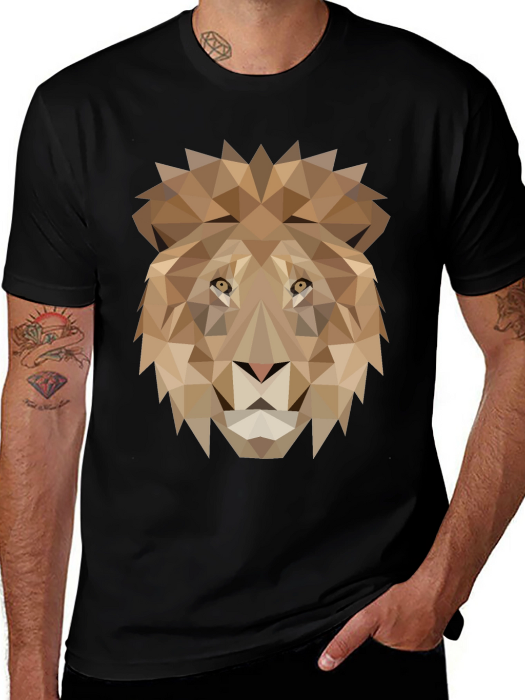 Geometric Lion Graphic Tee - Black