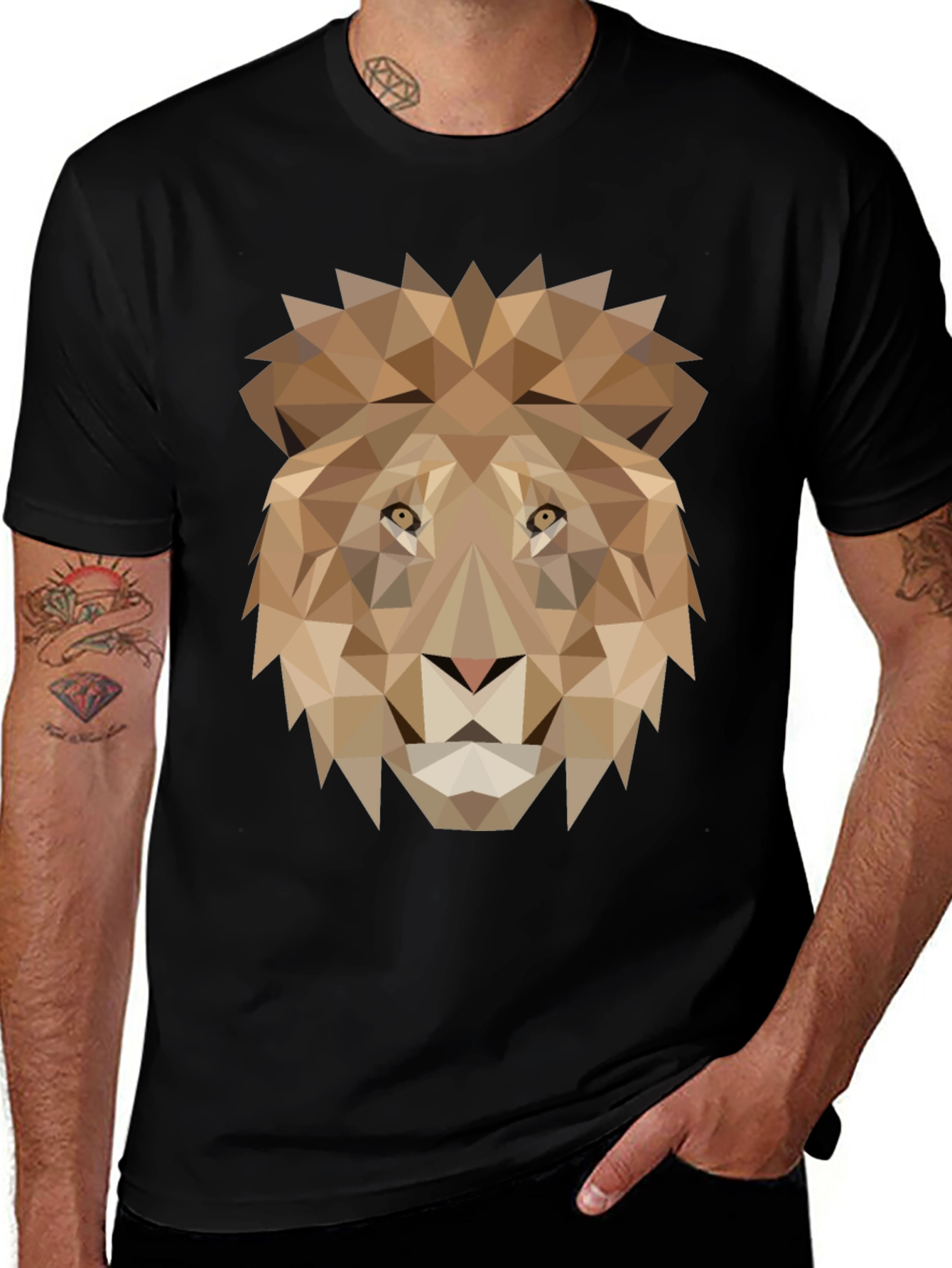 Geometric Lion Graphic Tee - Black