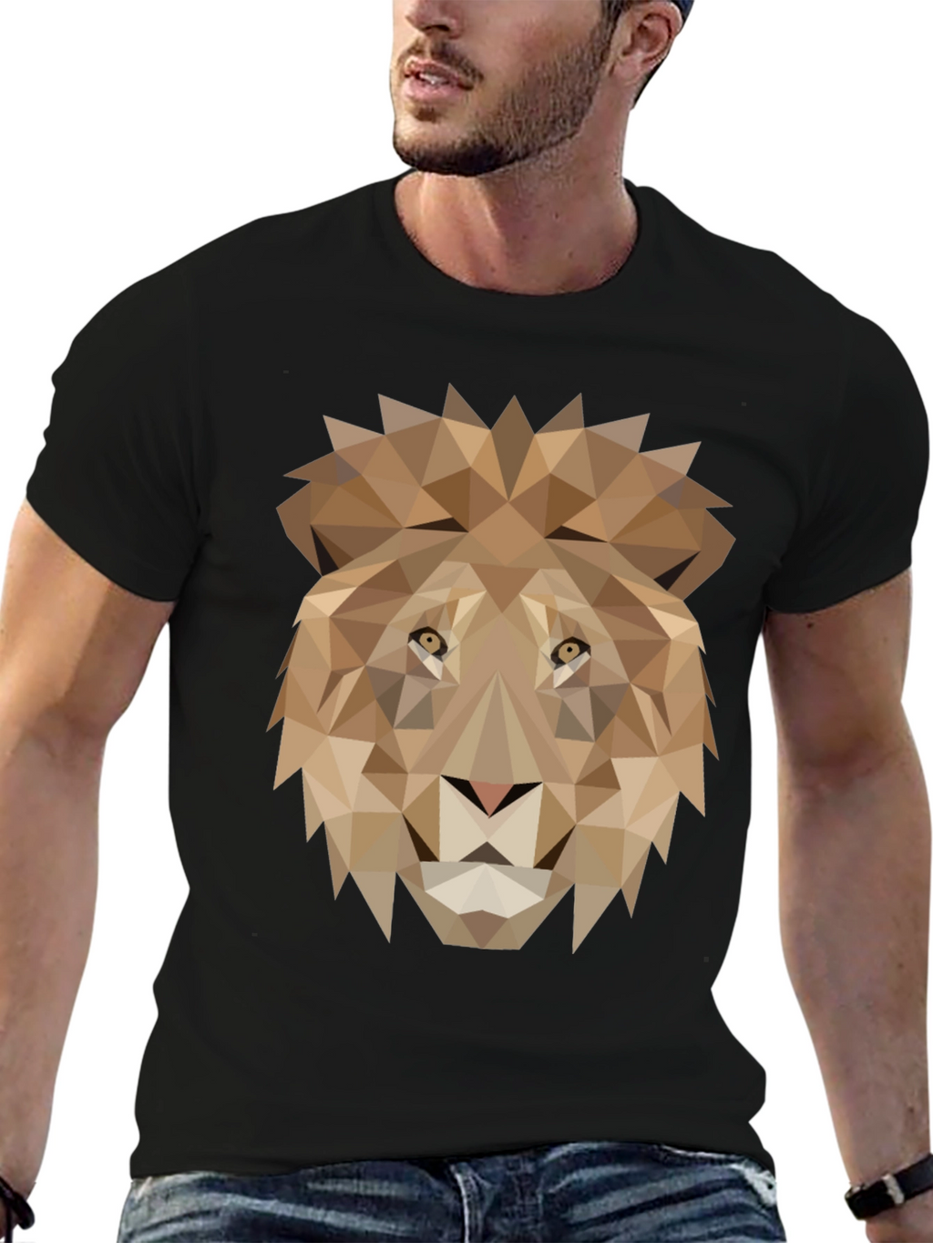 Geometric Lion Graphic Tee - Black