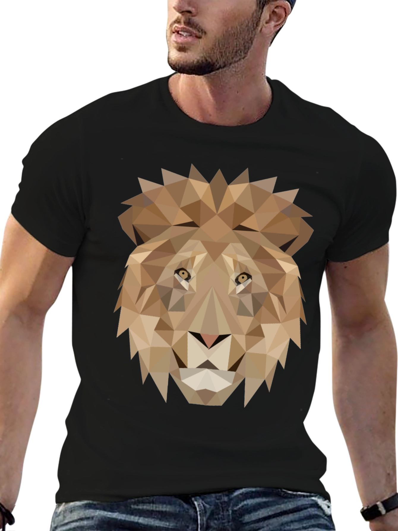 Geometric Lion Graphic Tee - Black