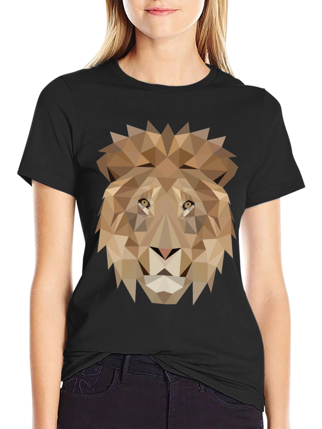 Geometric Lion Graphic Tee - Black