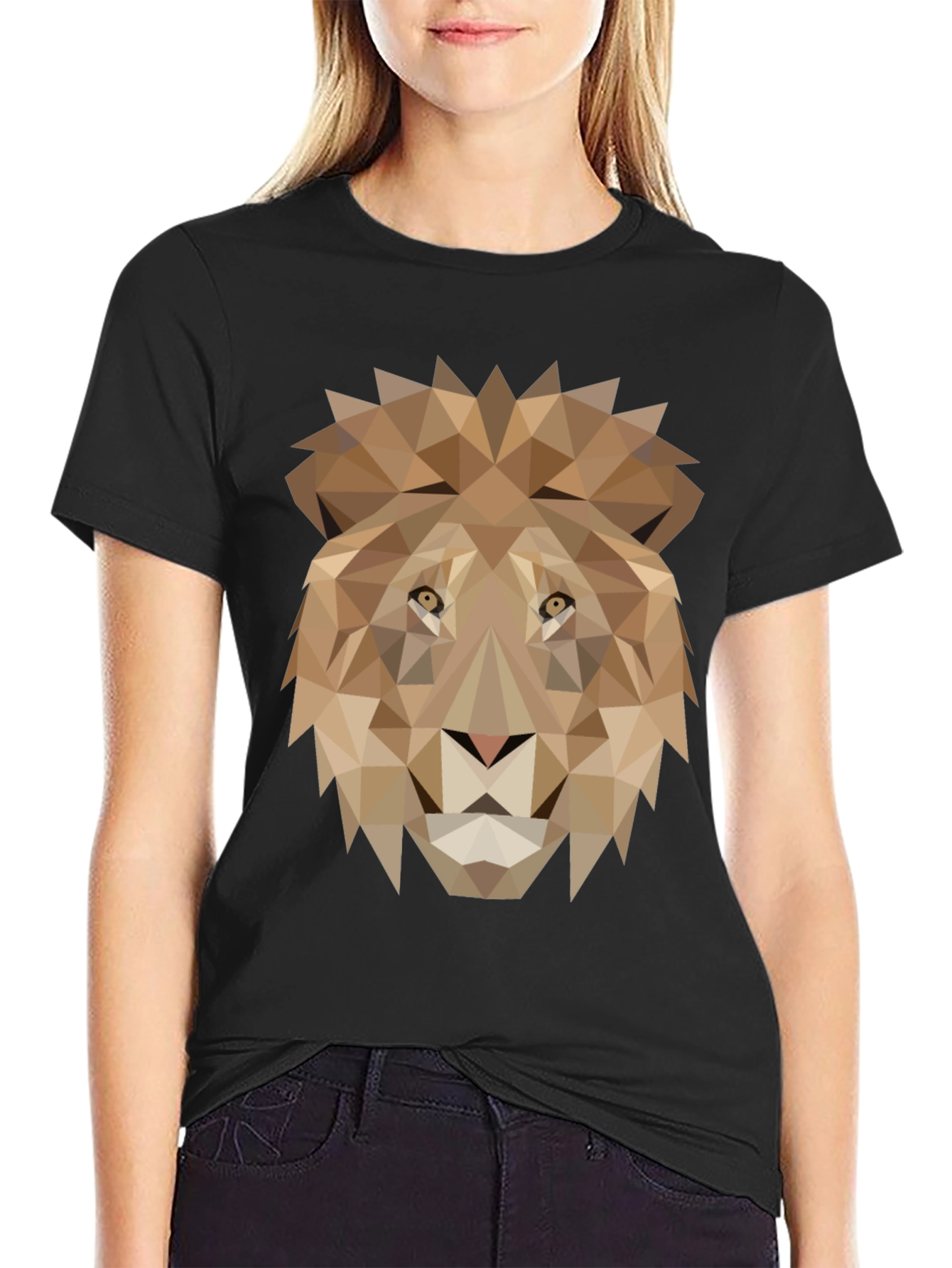 Geometric Lion Graphic Tee - Black