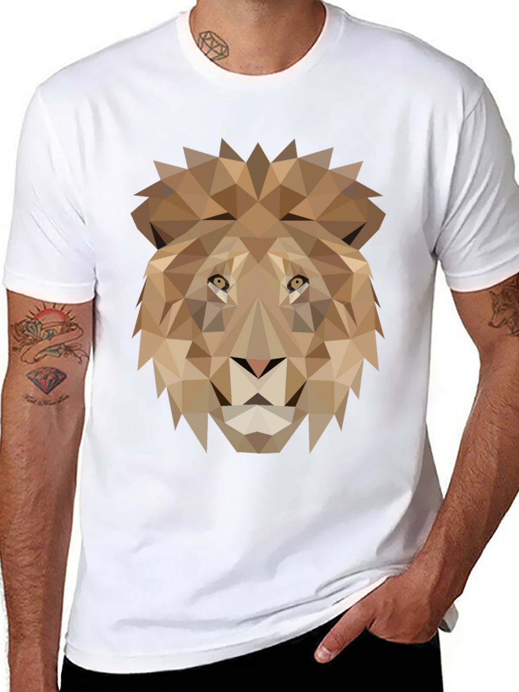 Geometric Lion Graphic Tee - Black