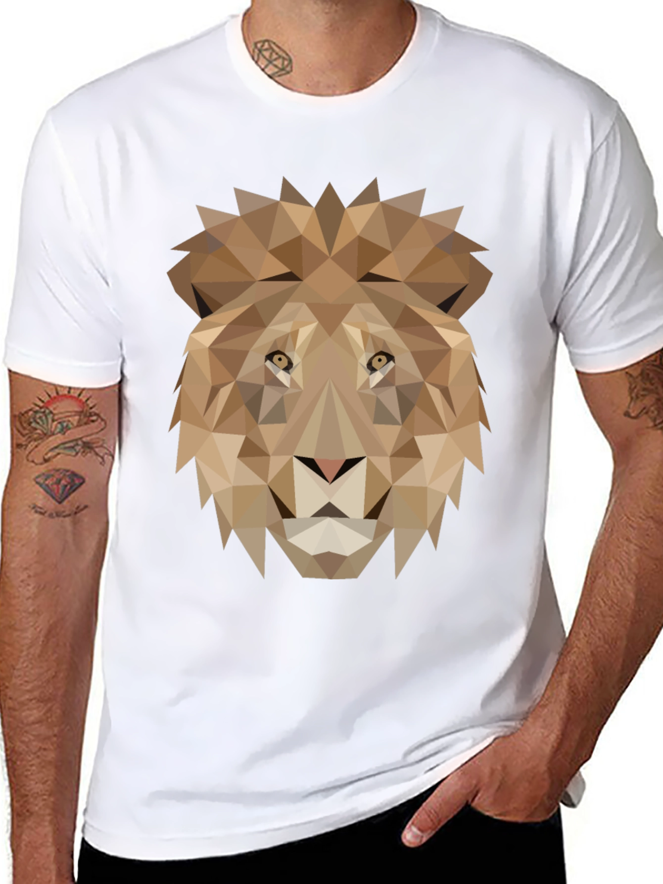 Geometric Lion Graphic Tee - Black