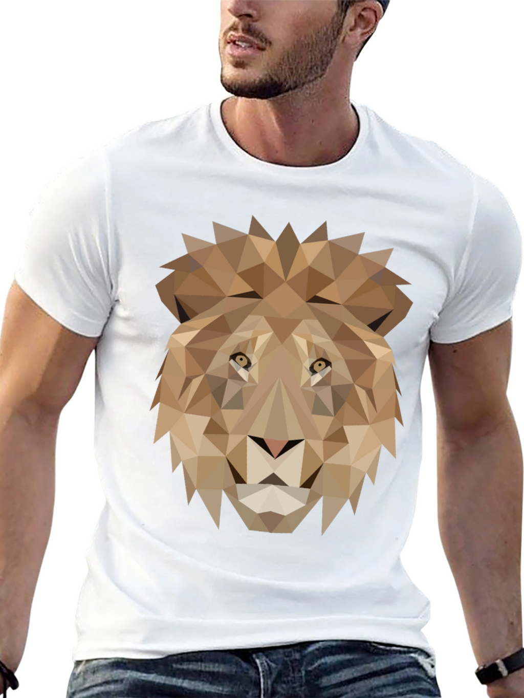 Geometric Lion Graphic Tee - Black