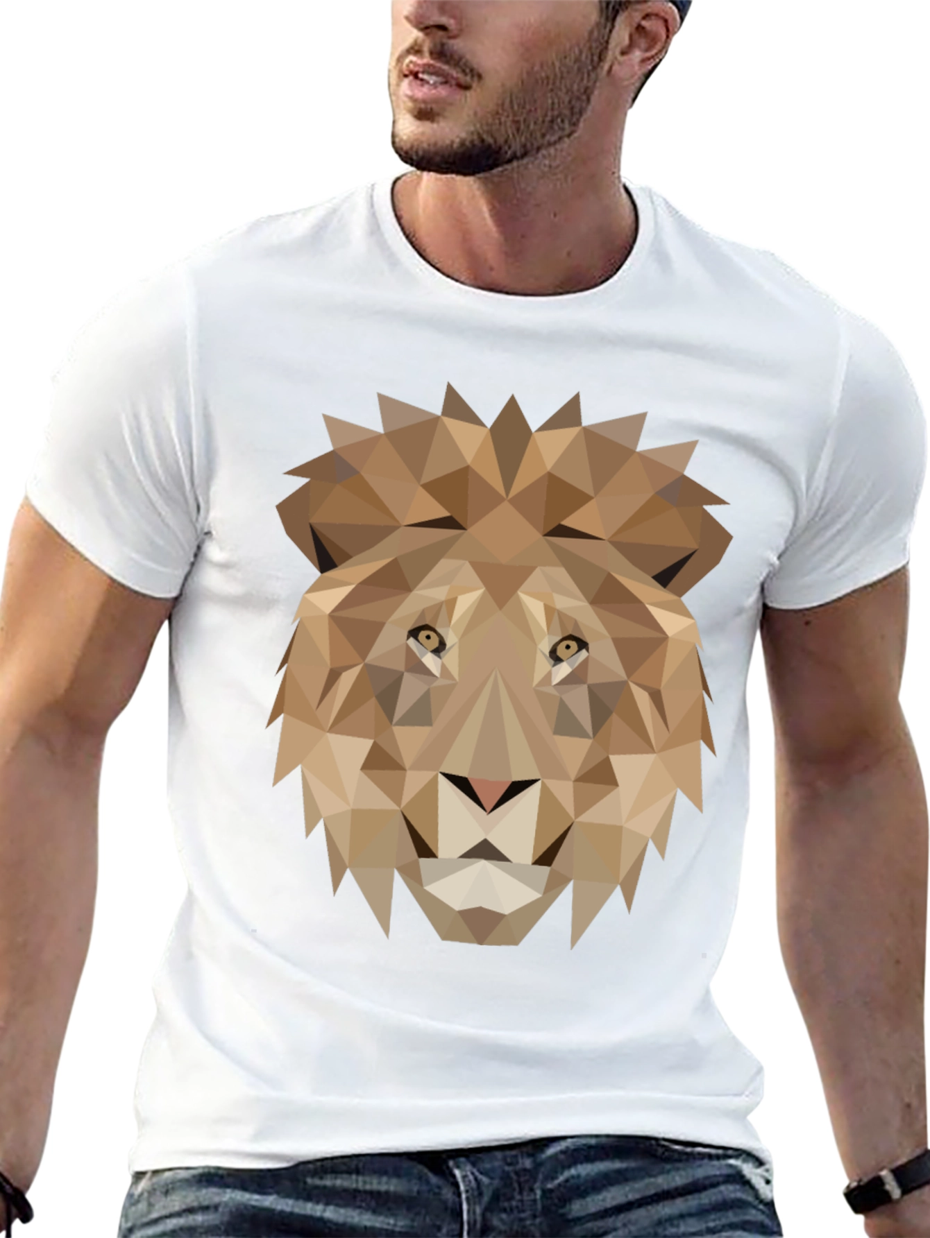 Geometric Lion Graphic Tee - Black