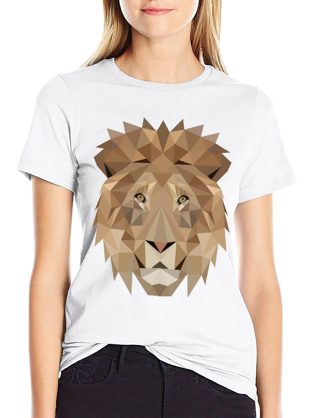 Geometric Lion Graphic Tee - Black