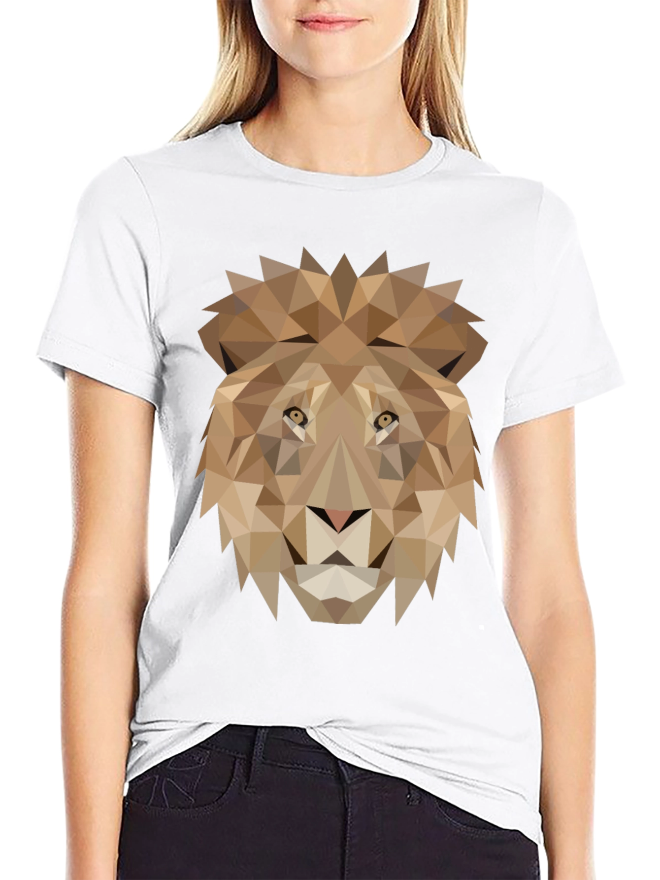 Geometric Lion Graphic Tee - Black