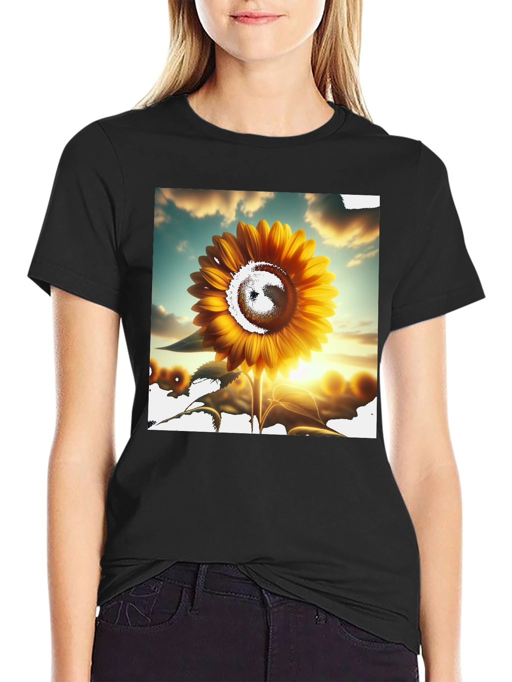 Sunflower Graphic Tee - Black Casual T-Shirt