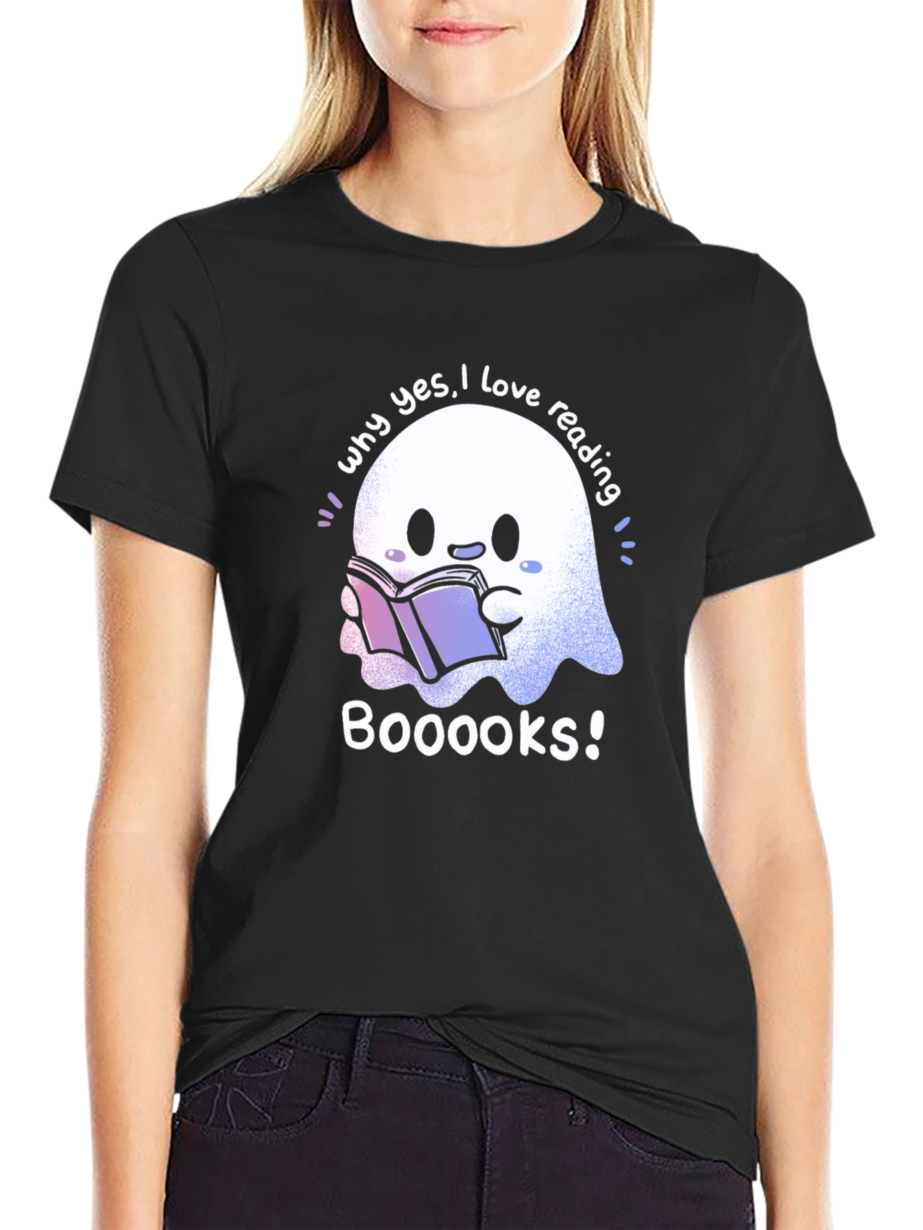 Cute Ghost Reading Books T-Shirt