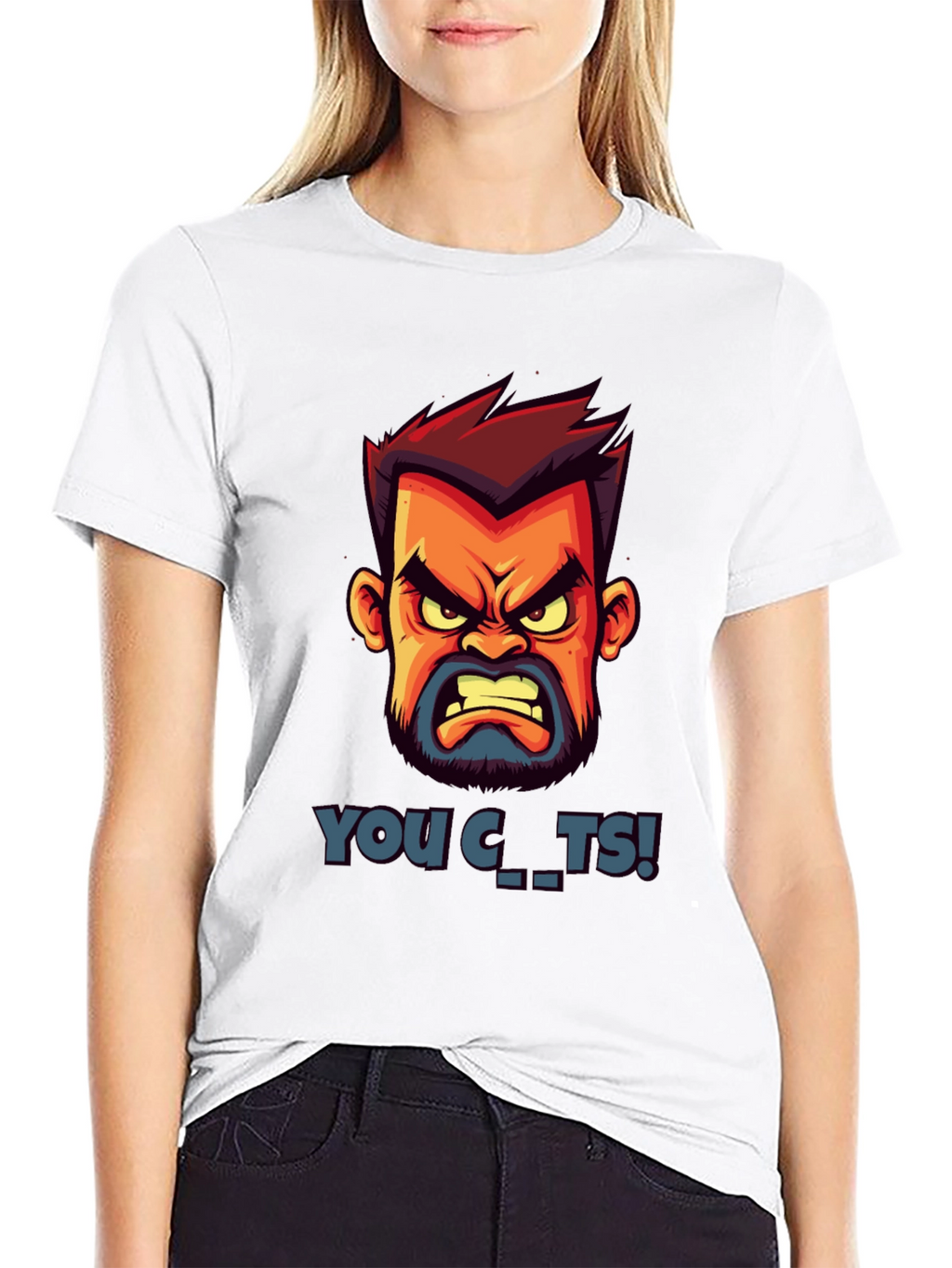 Cartoon Angry Face Graphic T-Shirt