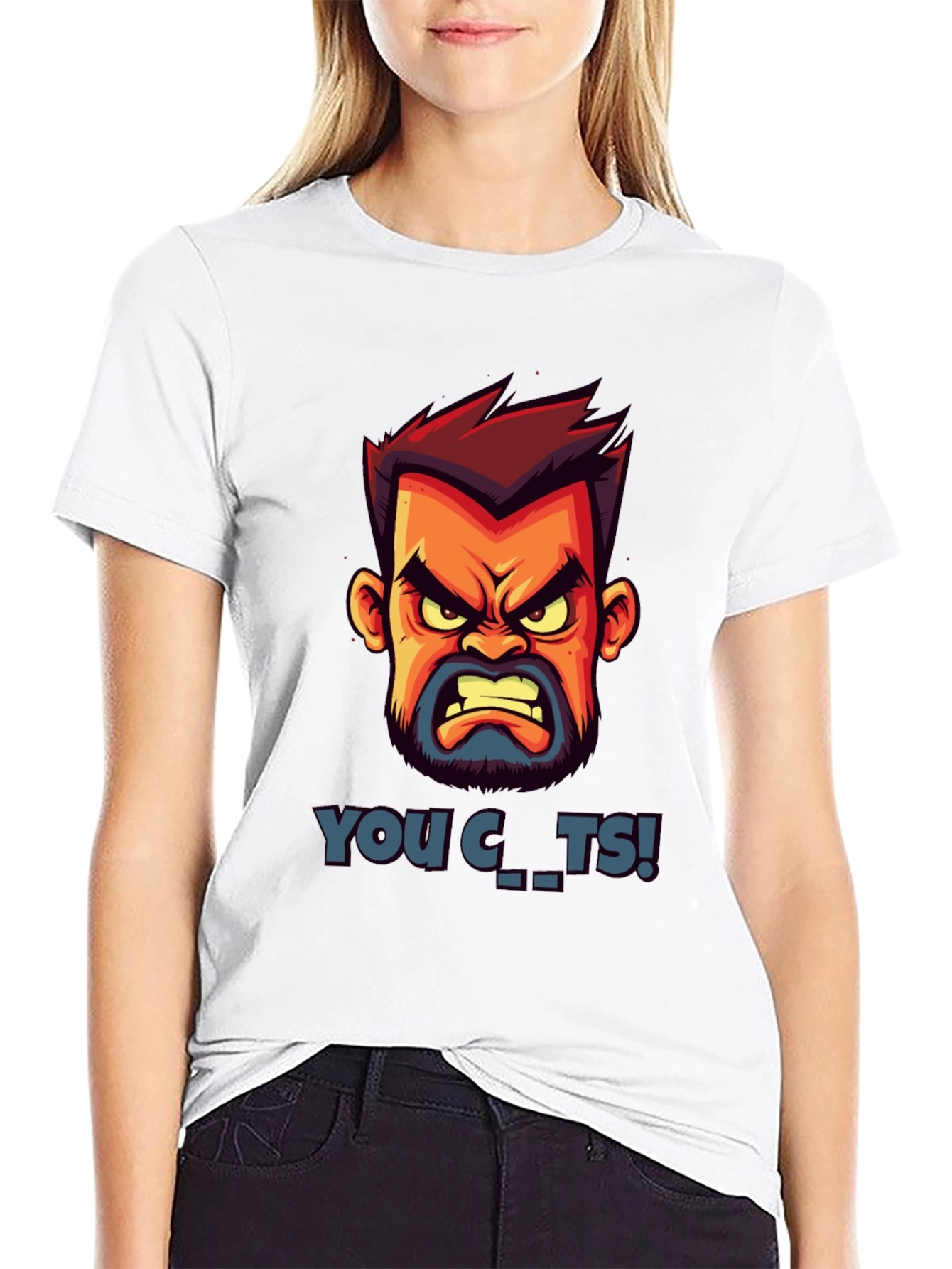 Cartoon Angry Face Graphic T-Shirt