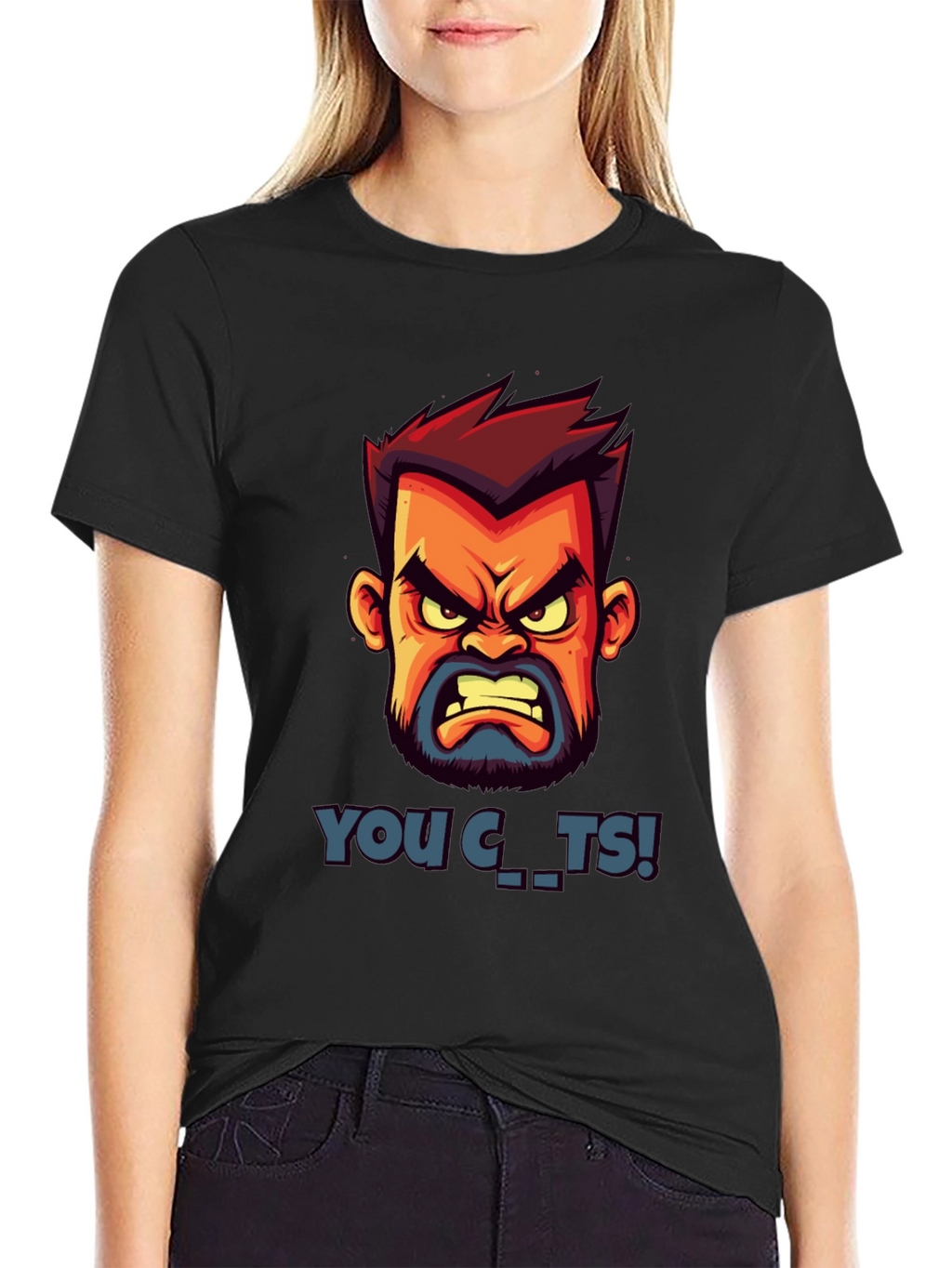Cartoon Angry Face Graphic T-Shirt