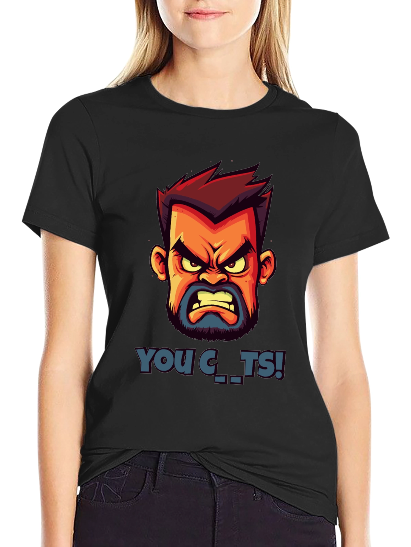 Cartoon Angry Face Graphic T-Shirt